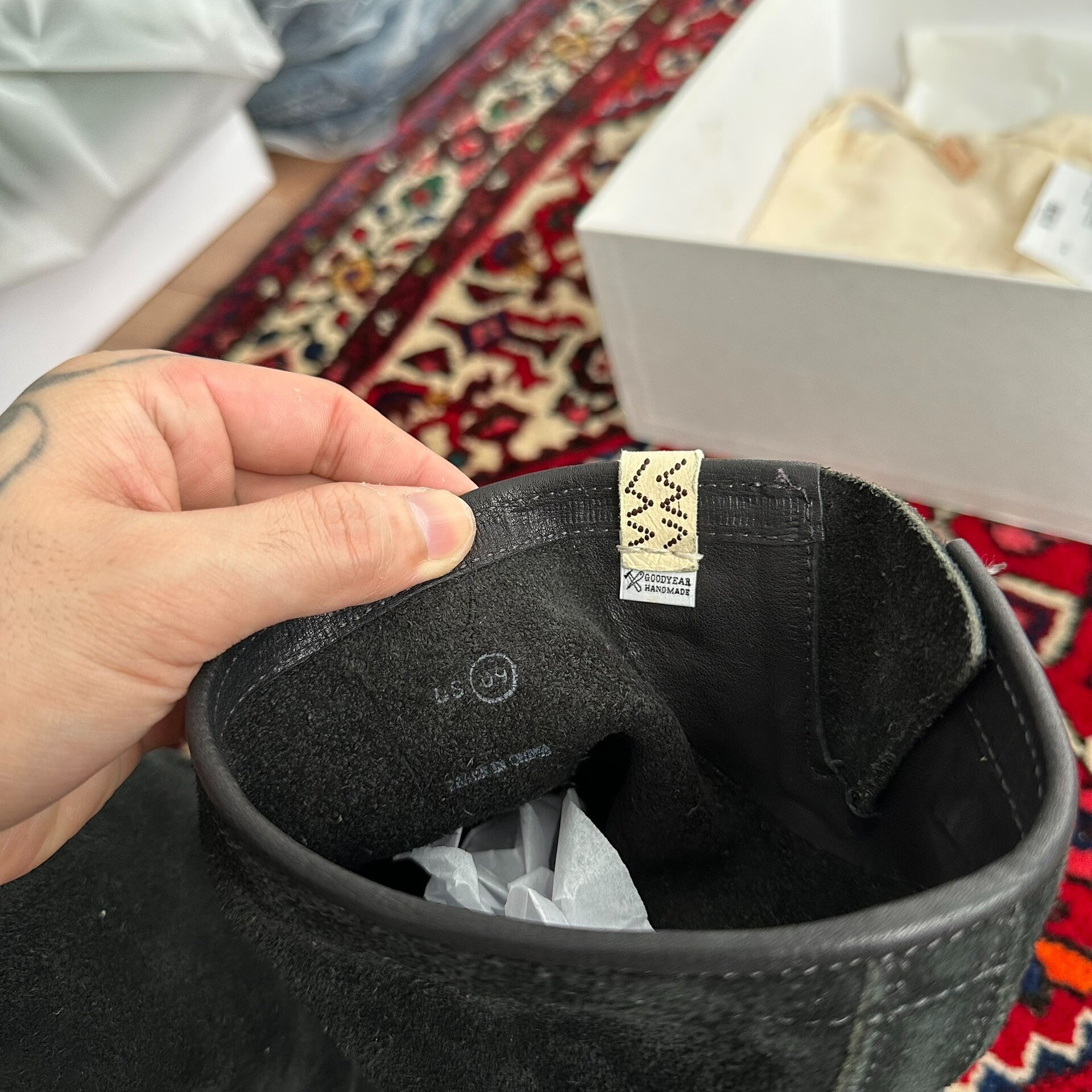 Visvim T.W.O Folk Suede Engineer Boots — label