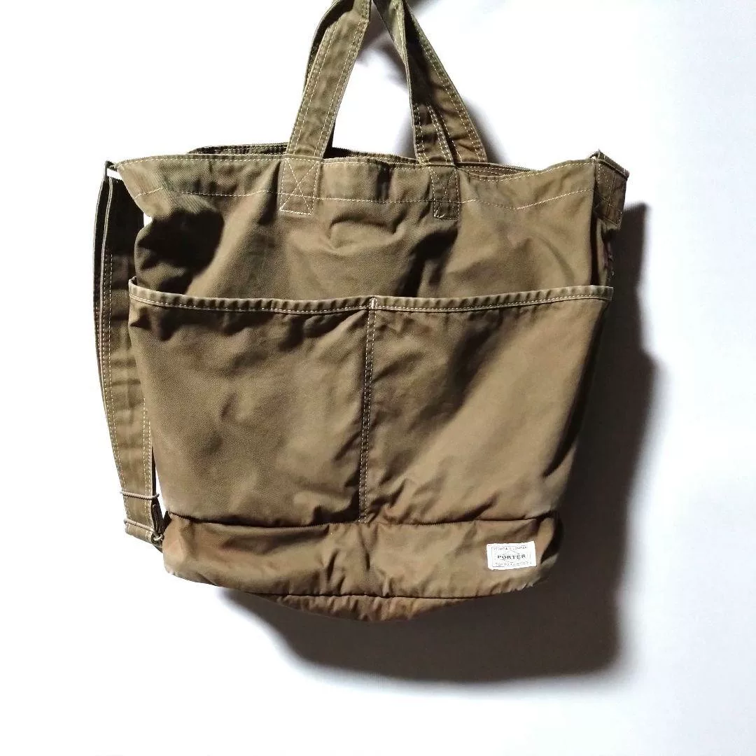 PORTER Yoshida Khaki Canvas Shoulder Bag