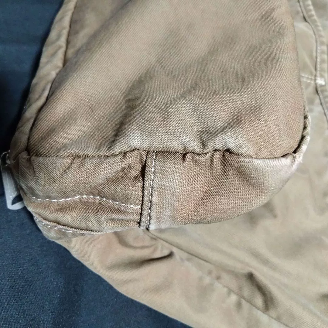 PORTER Yoshida Khaki Canvas Shoulder Bag — label