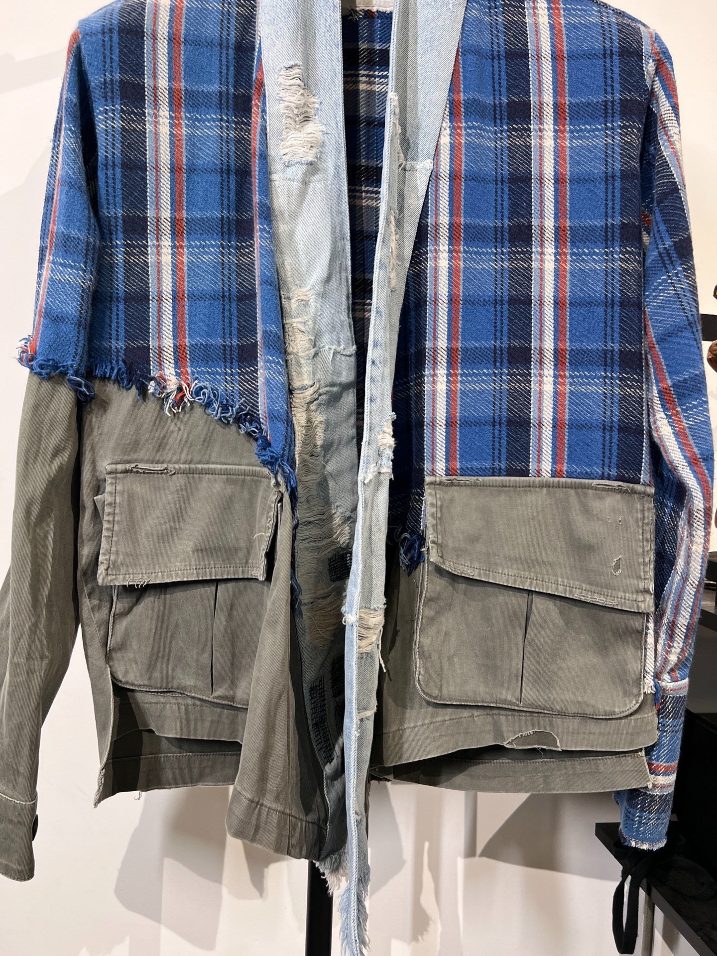 Greg Lauren Distressed Patchwork Robe Coat — label