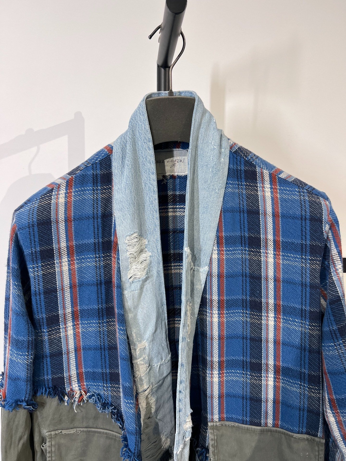 Greg Lauren Distressed Patchwork Robe Coat — detail