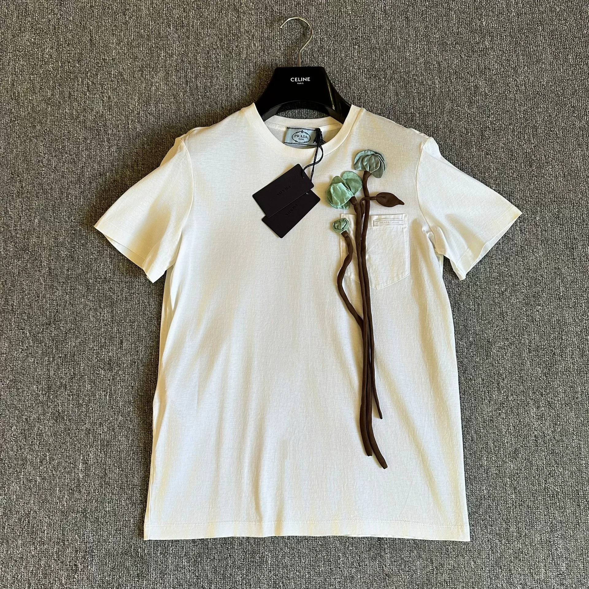 Prada White Floral Short-Sleeve T-Shirt