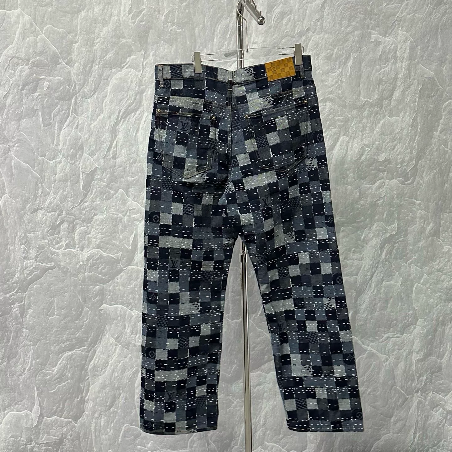 Louis Vuitton Nigo Checkered Embroidered Denim Pants — back