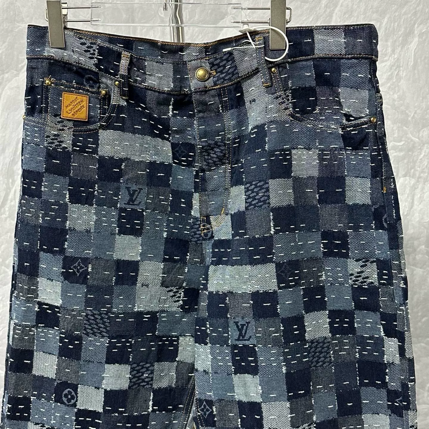 Louis Vuitton Nigo Checkered Embroidered Denim Pants — front