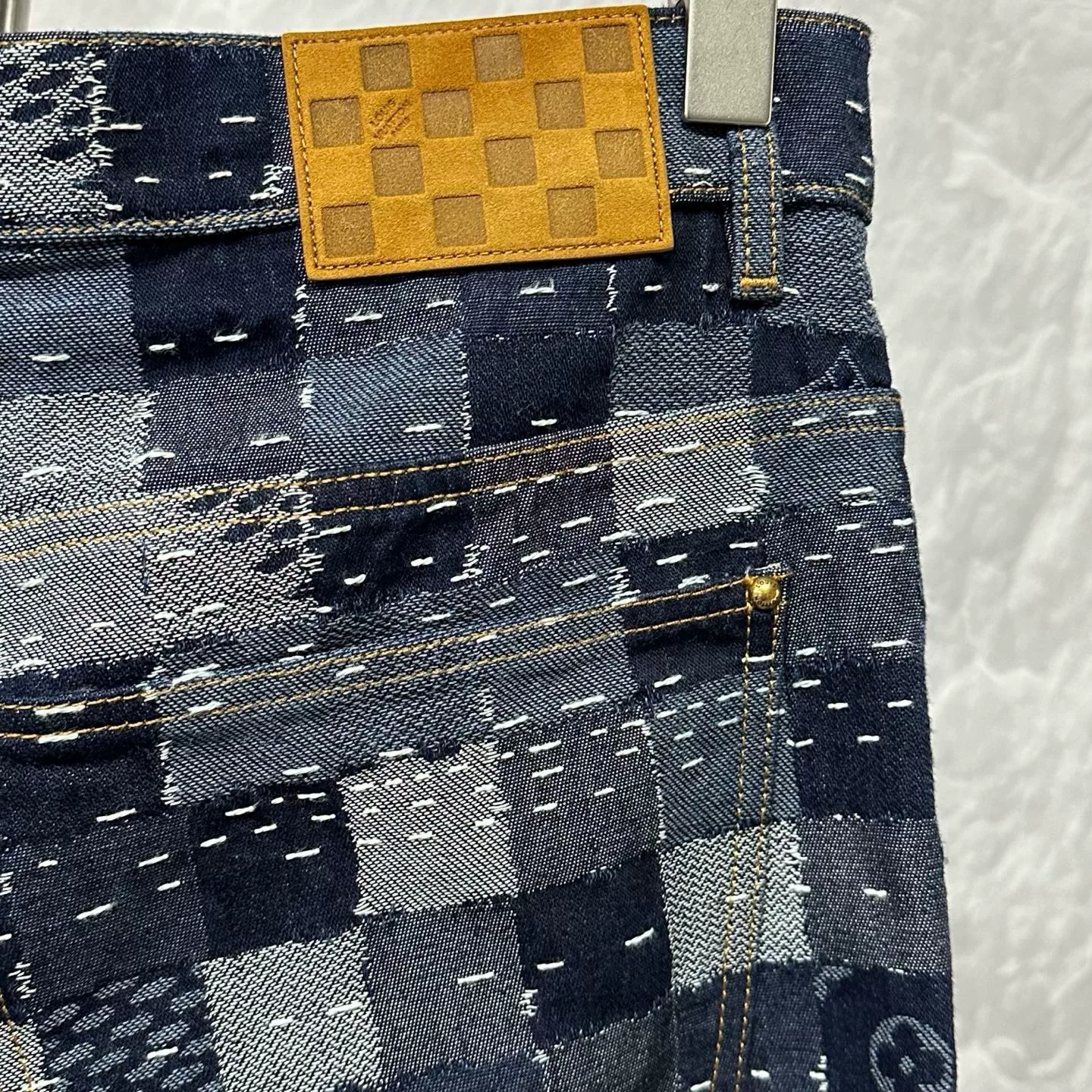 Louis Vuitton Nigo Checkered Embroidered Denim Pants — detail