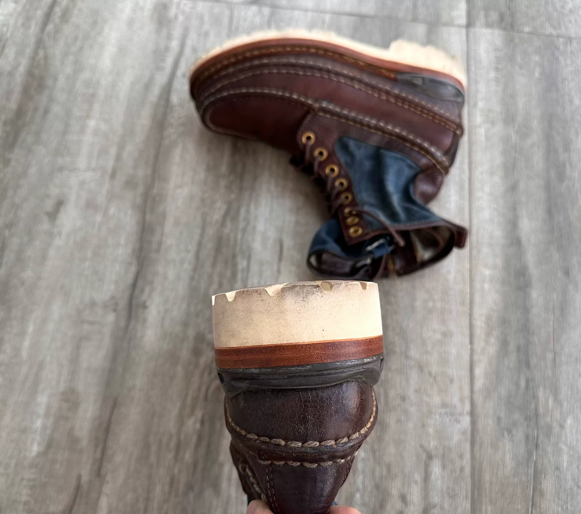Visvim ICT Grizzly Boots Indigo — label