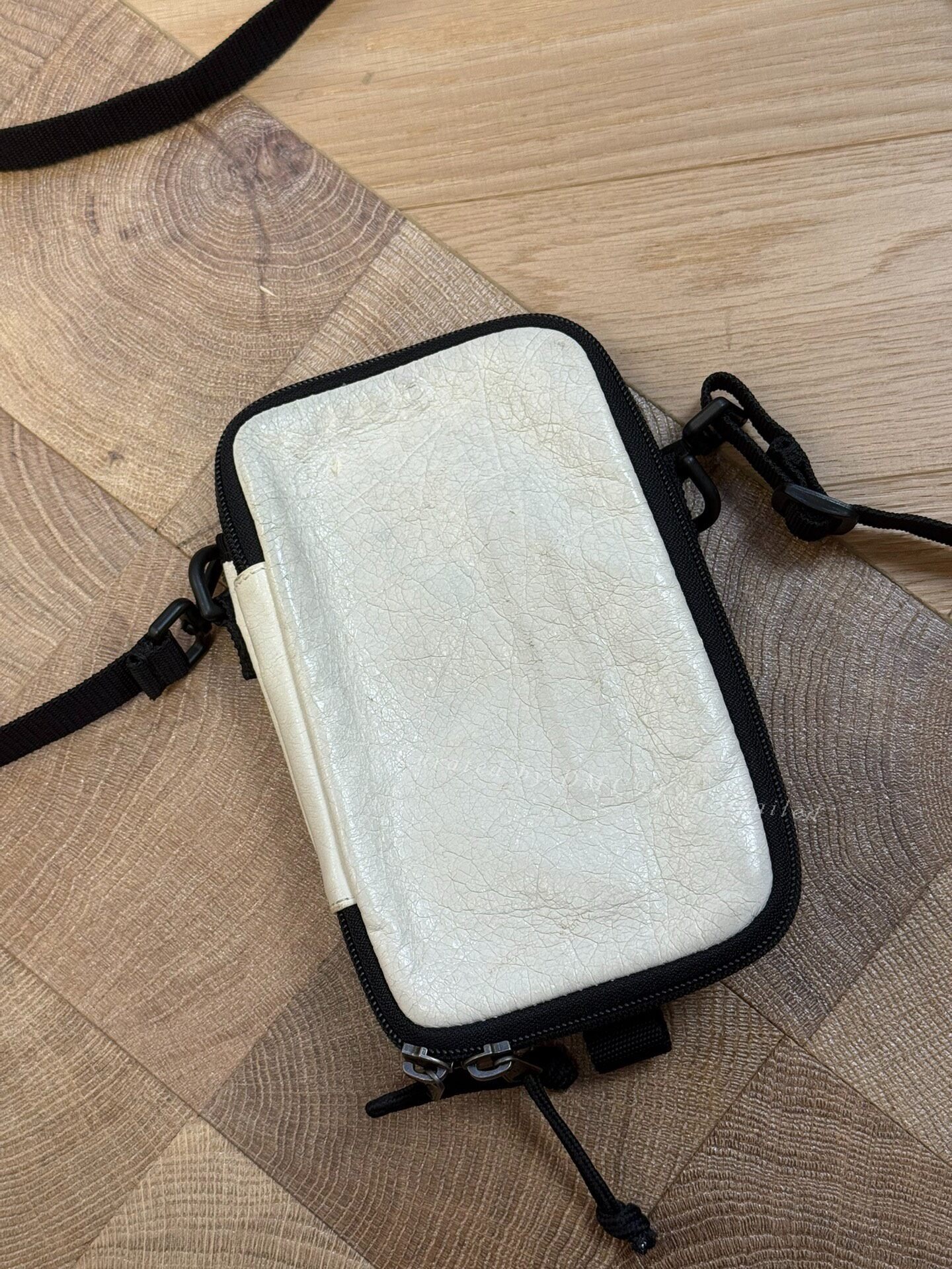 Balenciaga Black White Oiled Sheepskin Crossbody Pouch — front