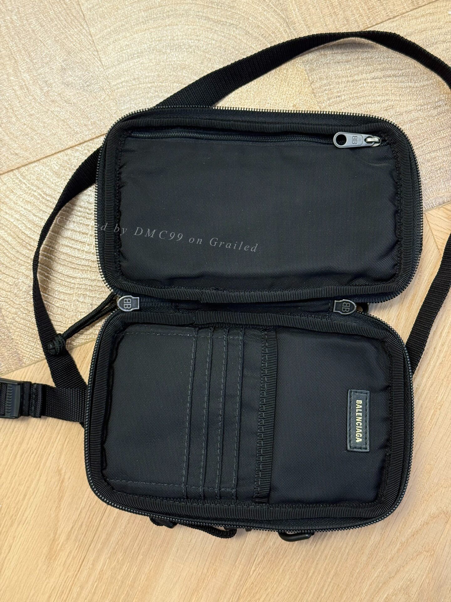 Balenciaga Black White Oiled Sheepskin Crossbody Pouch — label