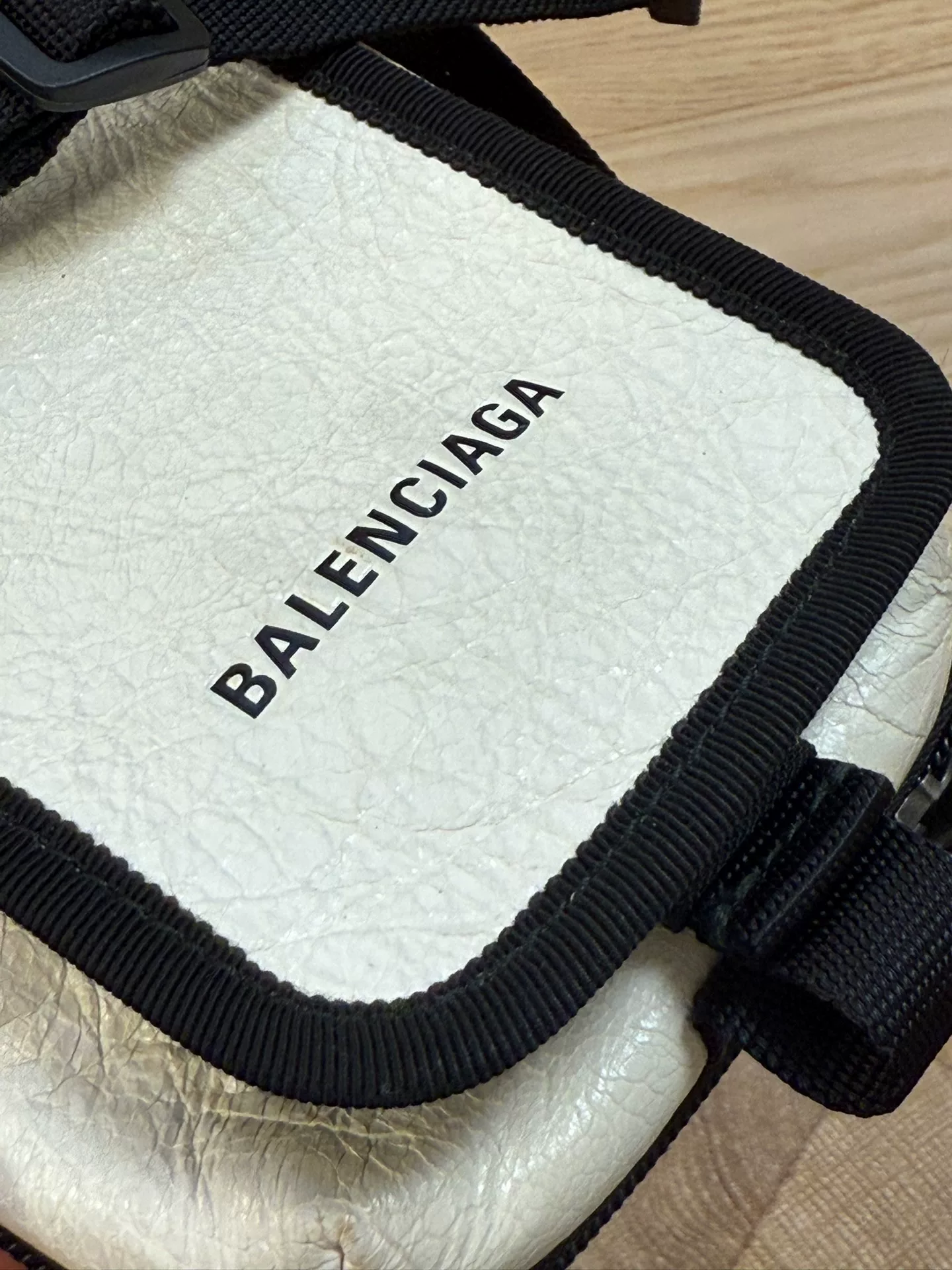 Balenciaga Black White Oiled Sheepskin Crossbody Pouch — detail