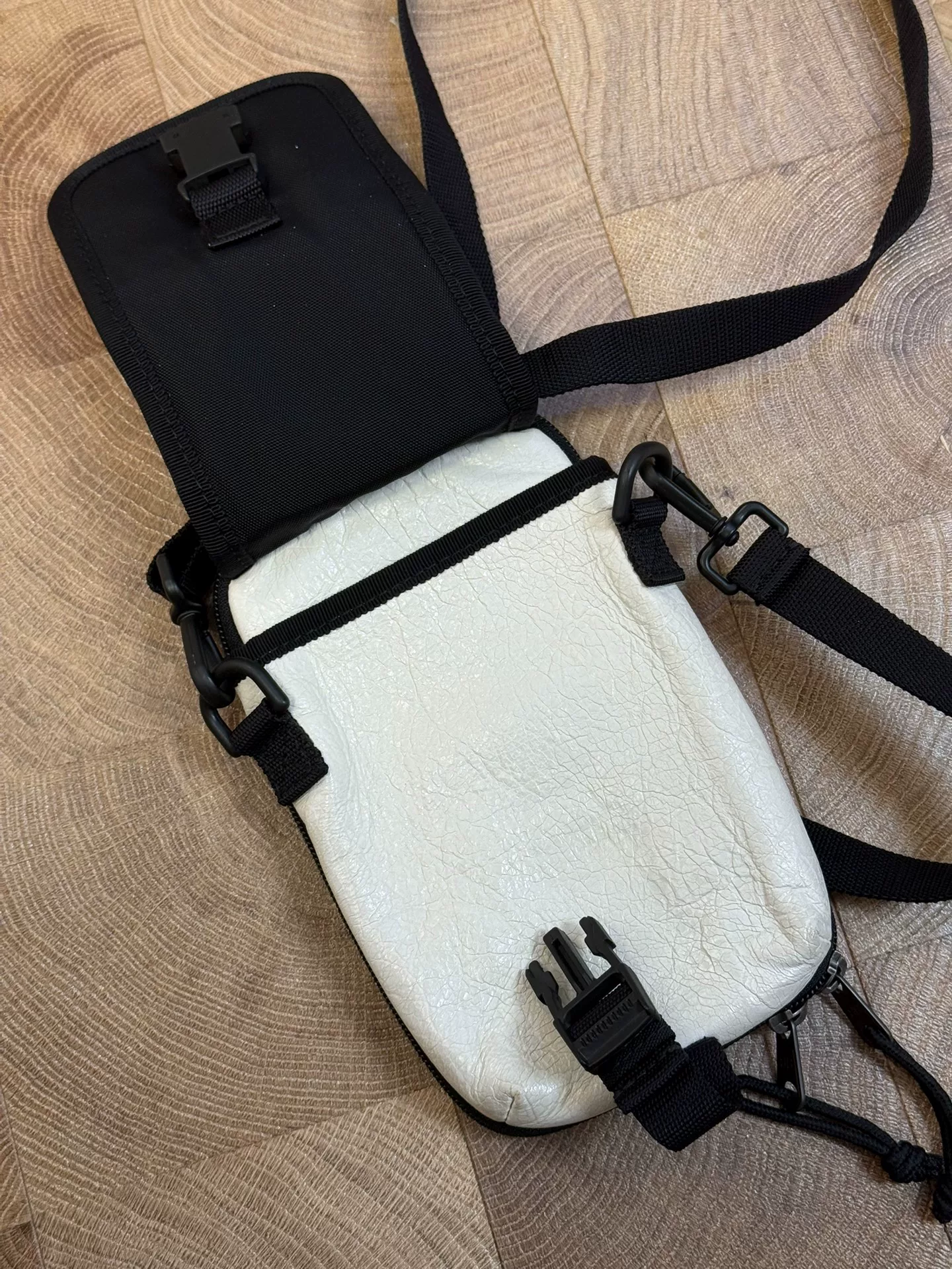 Balenciaga Black White Oiled Sheepskin Crossbody Pouch — back