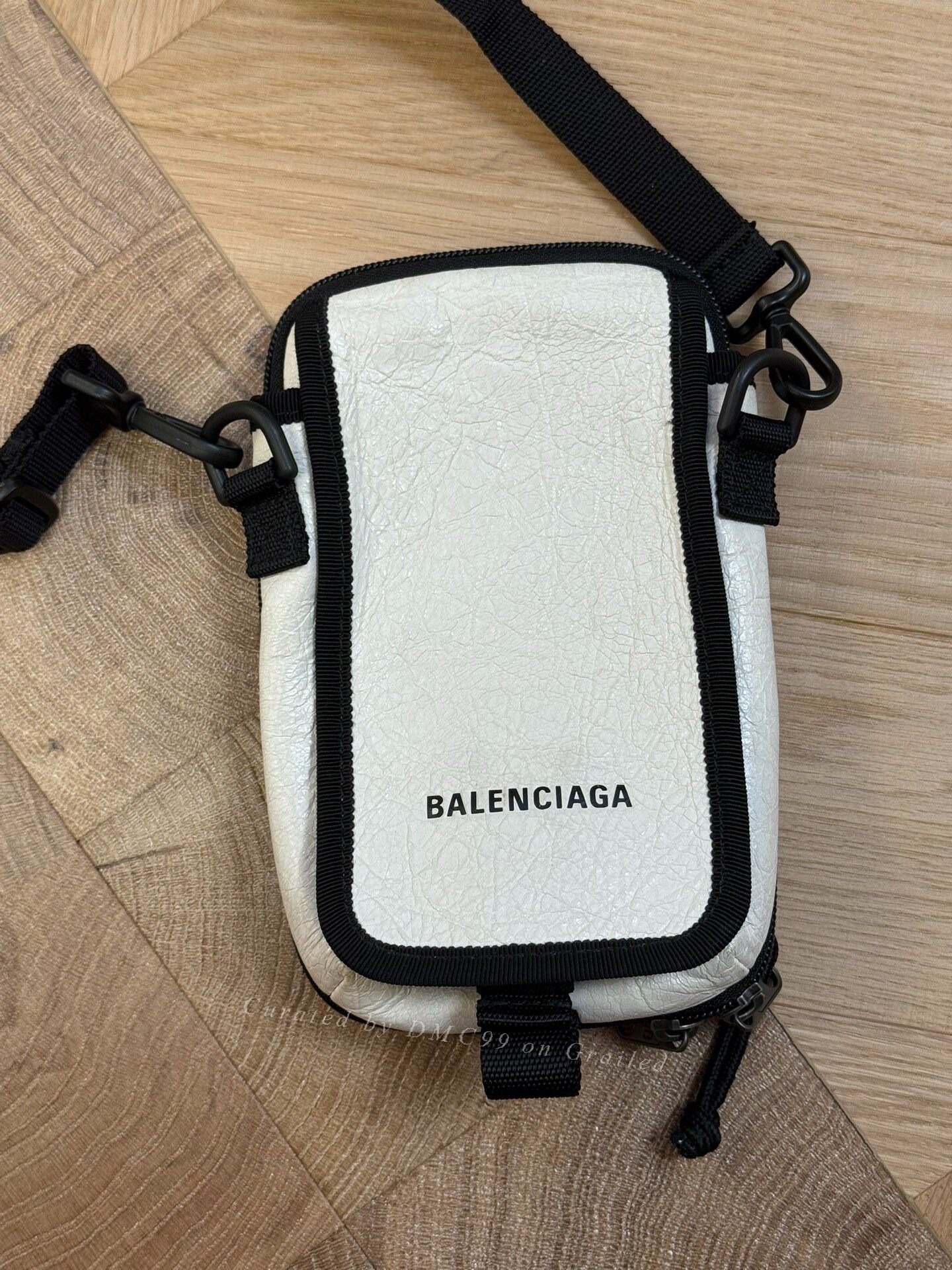 Balenciaga Black White Oiled Sheepskin Crossbody Pouch
