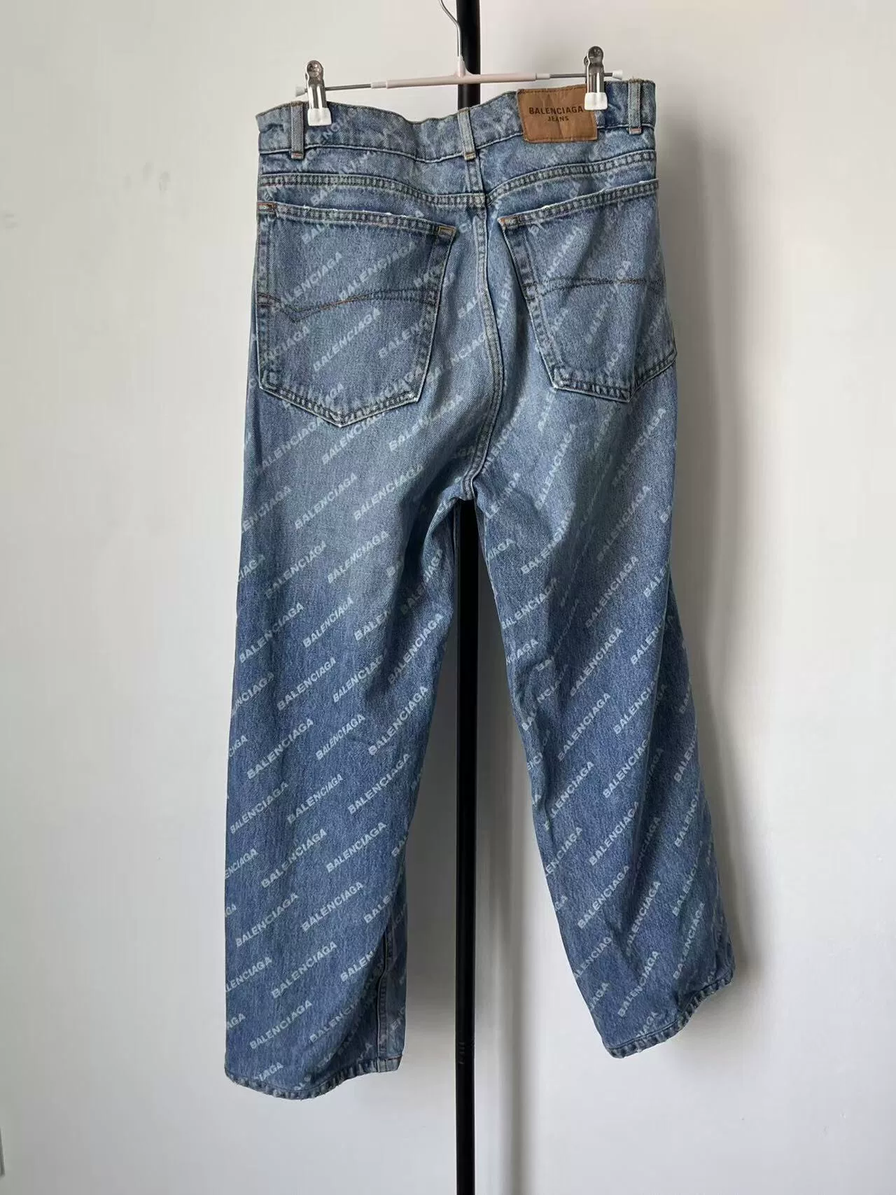 Balenciaga Blue Logo Print Straight Jeans — front