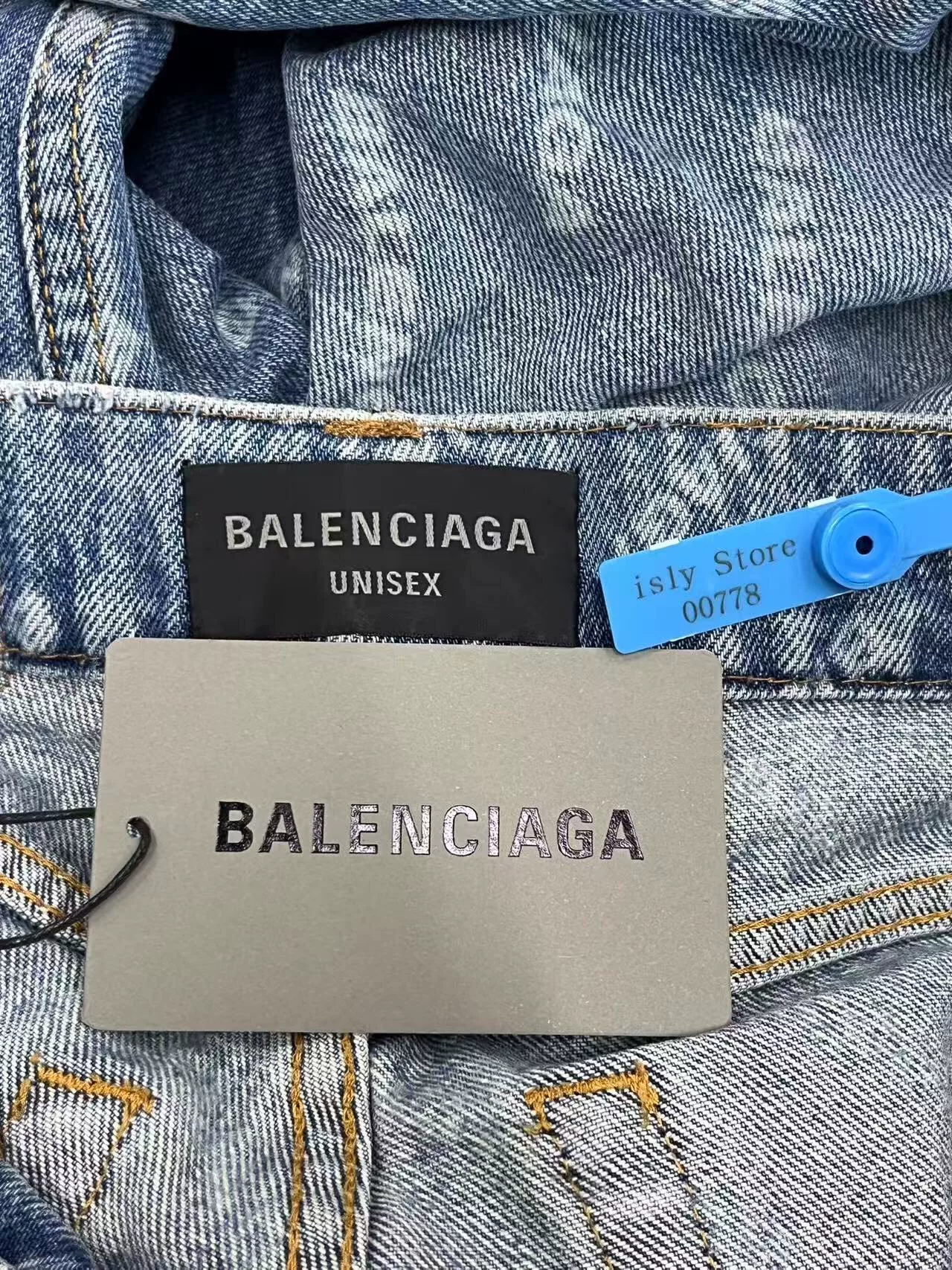 Balenciaga Blue Logo Print Straight Jeans — back