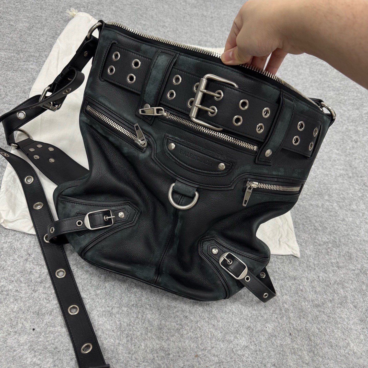 Balenciaga EMO Bucket Bag Deconstructed Distressed — front