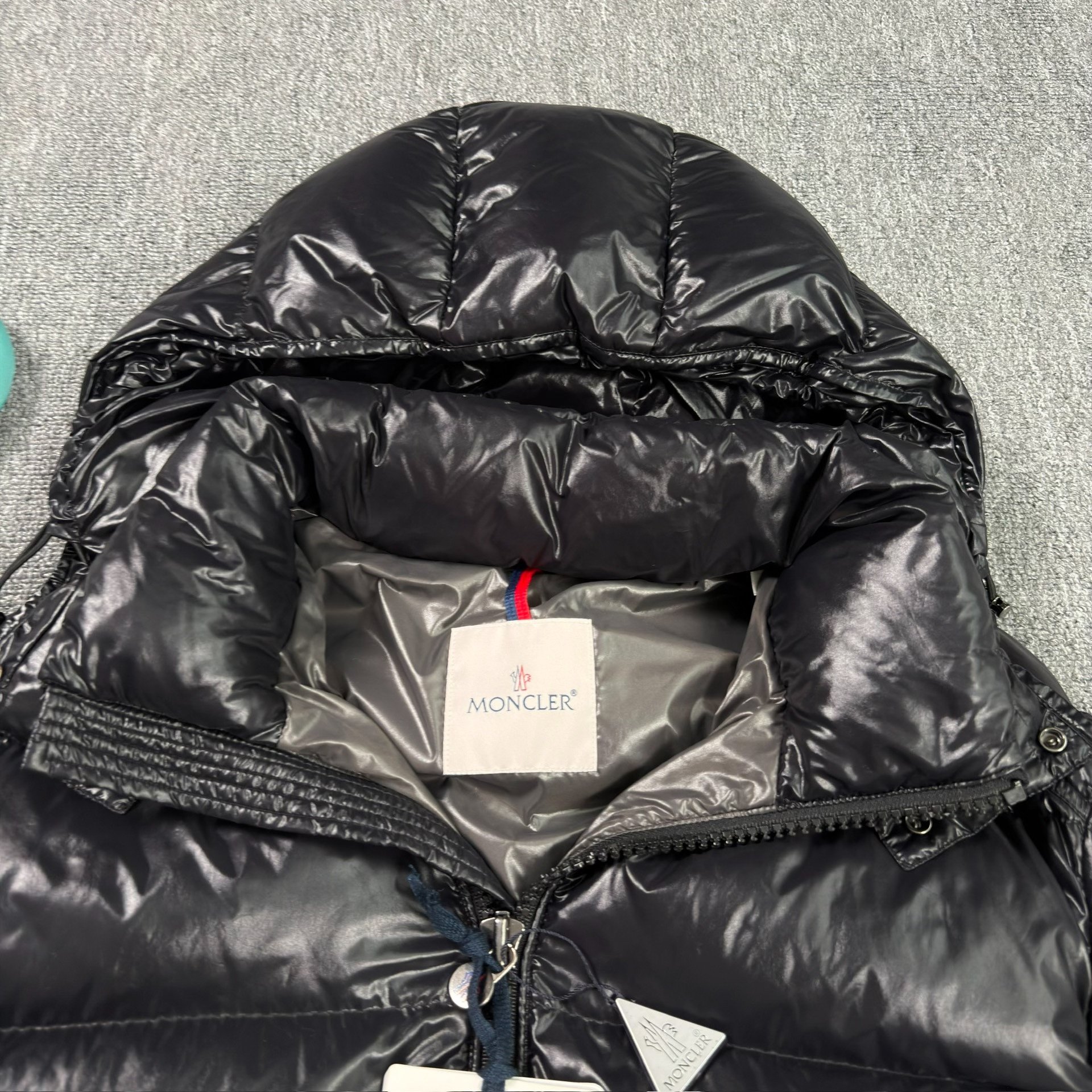 Moncler Maya Black Shiny Puffer Jacket — detail