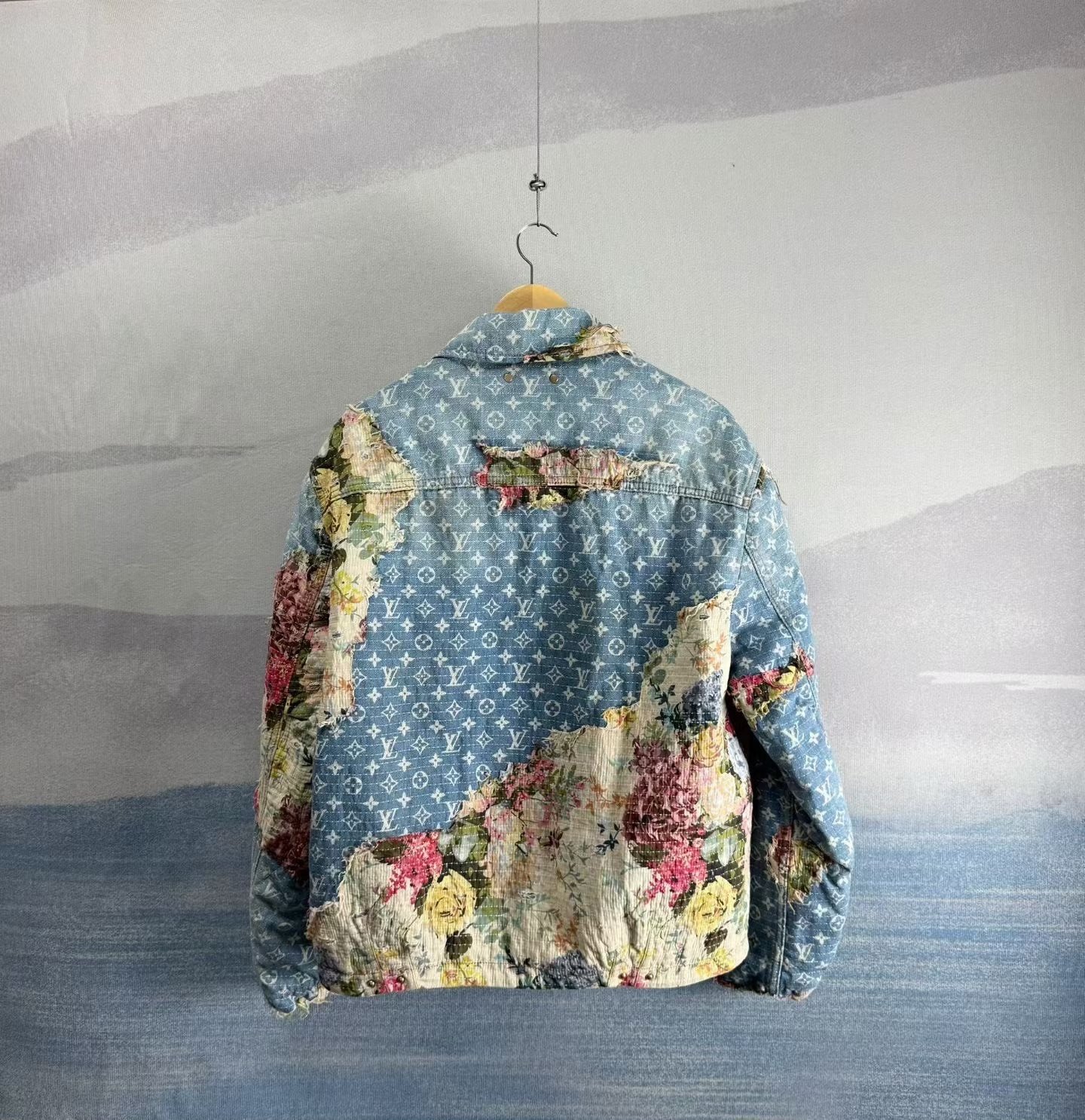 Louis Vuitton Floral Patch Denim Puffer Jacket — front