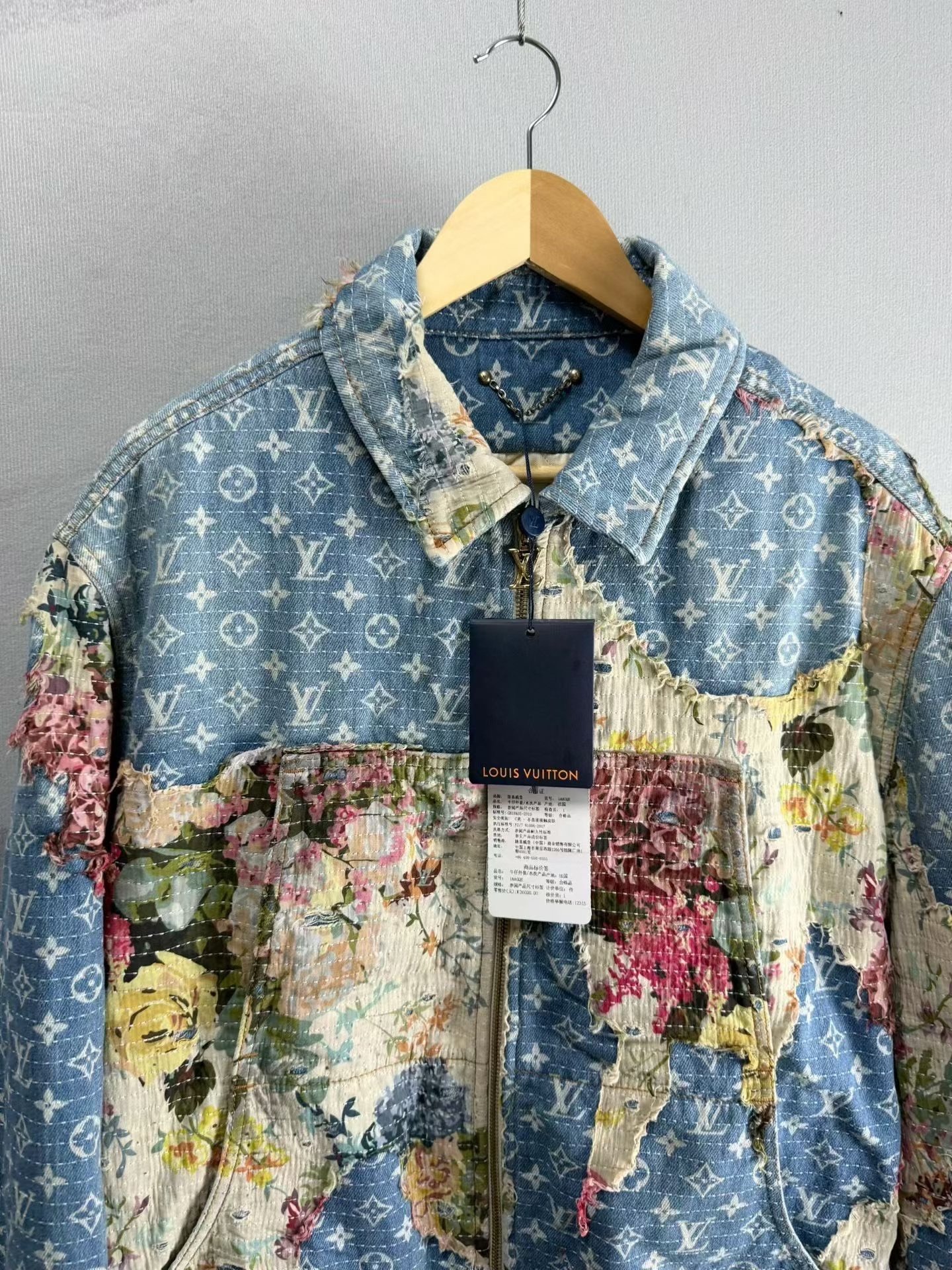 Louis Vuitton Floral Patch Denim Puffer Jacket — detail