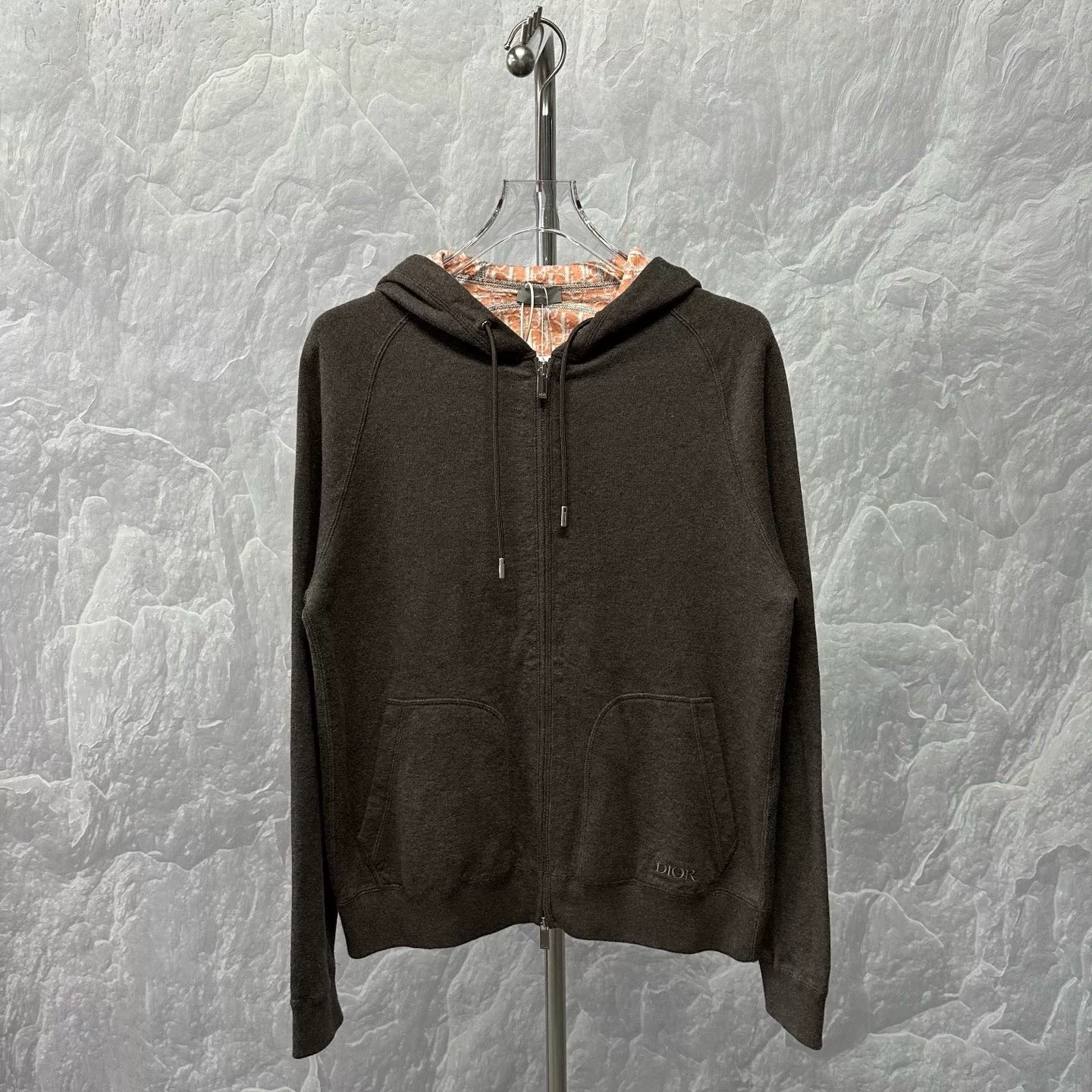 Dior Dark Gray Logo Hooded Zip Jacket