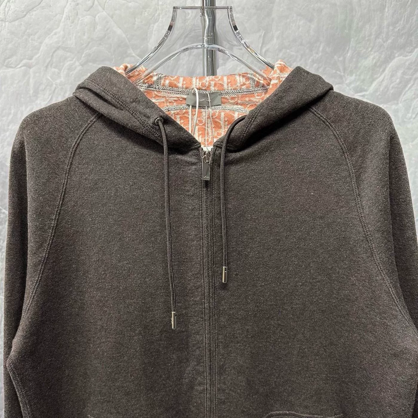 Dior Dark Gray Logo Hooded Zip Jacket — front