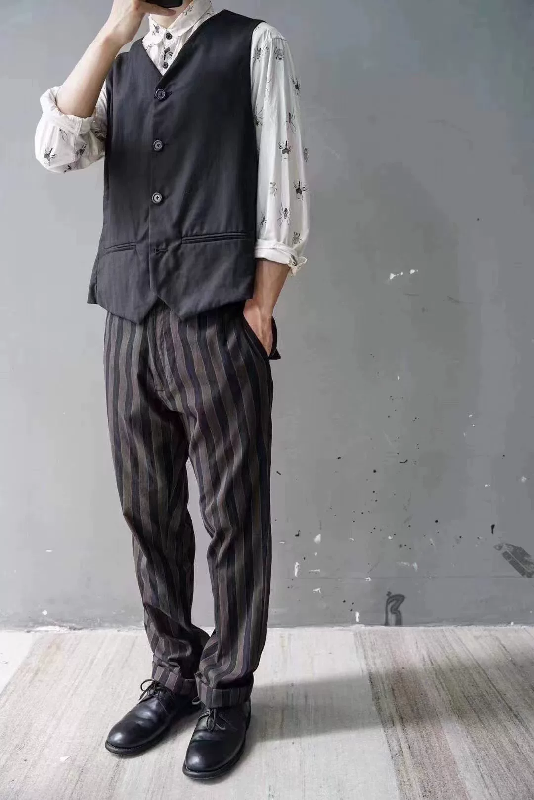 Geoffrey B.Small Silk Wool Striped Pants — label