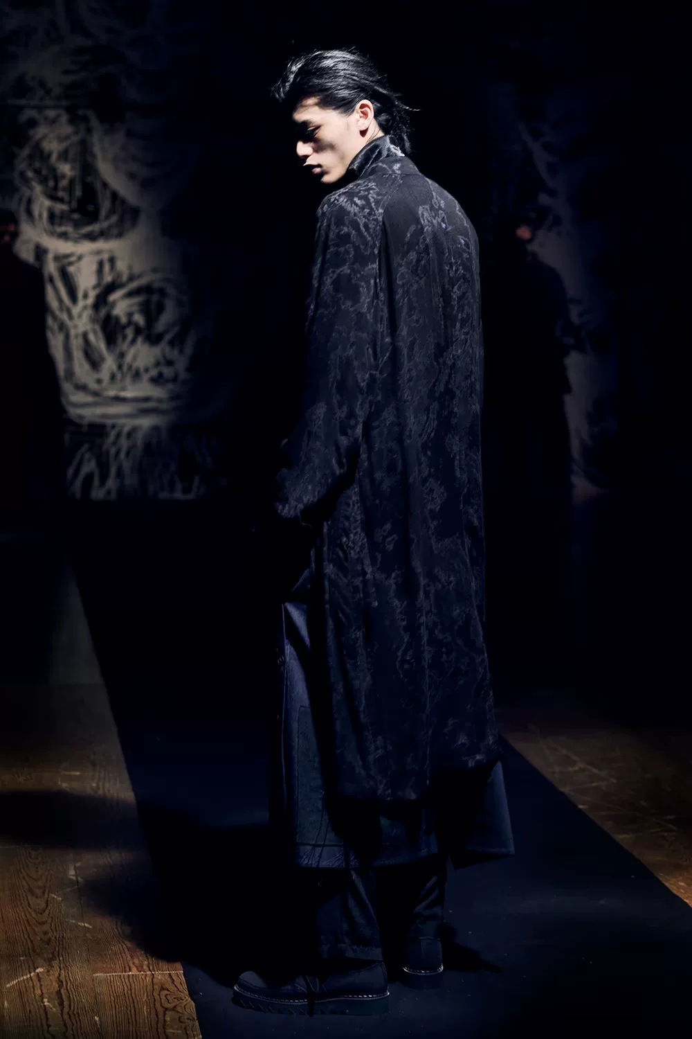 Yohji Yamamoto 21SS Denim Suspender Skirt Patches Fringe — label