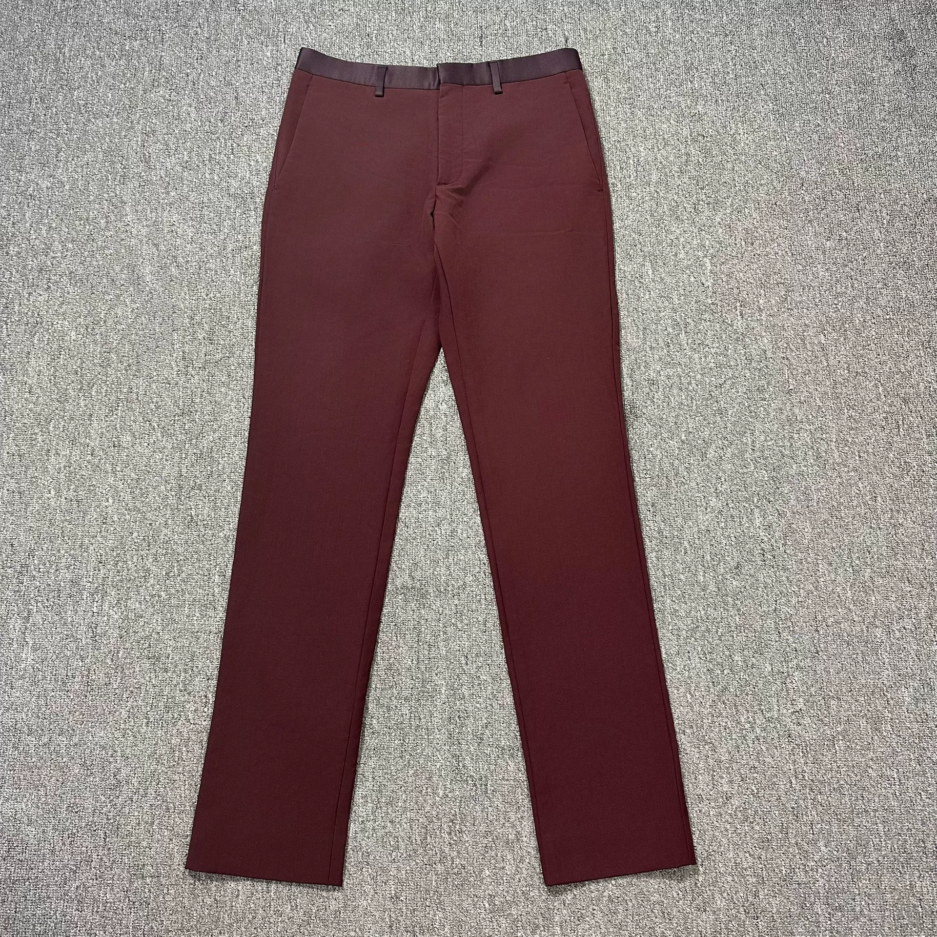 Dior Wine Red Satin Waist Straight-Leg Pants
