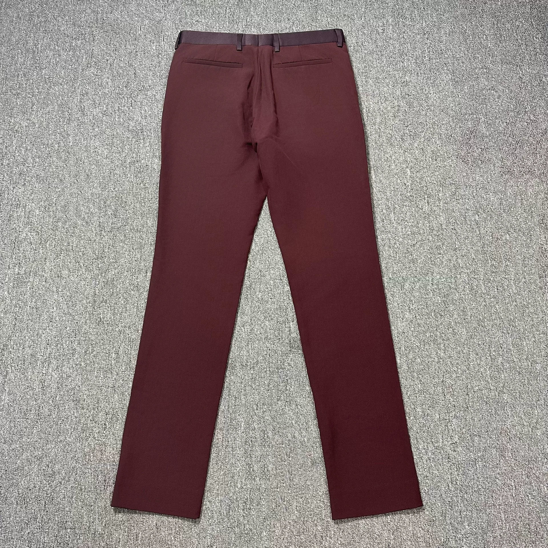Dior Wine Red Satin Waist Straight-Leg Pants — detail