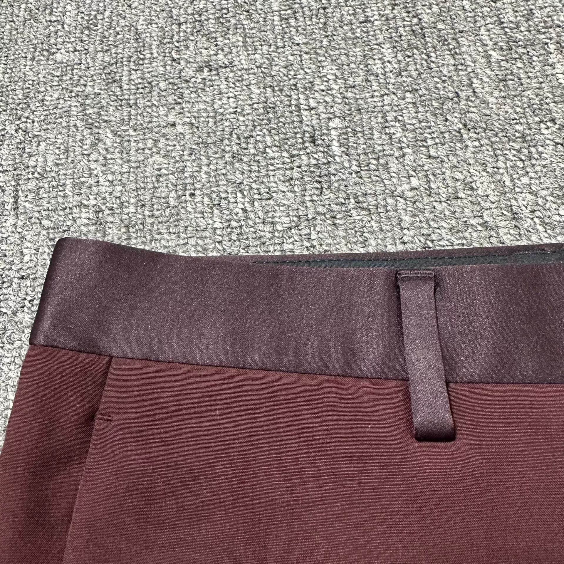 Dior Wine Red Satin Waist Straight-Leg Pants — front