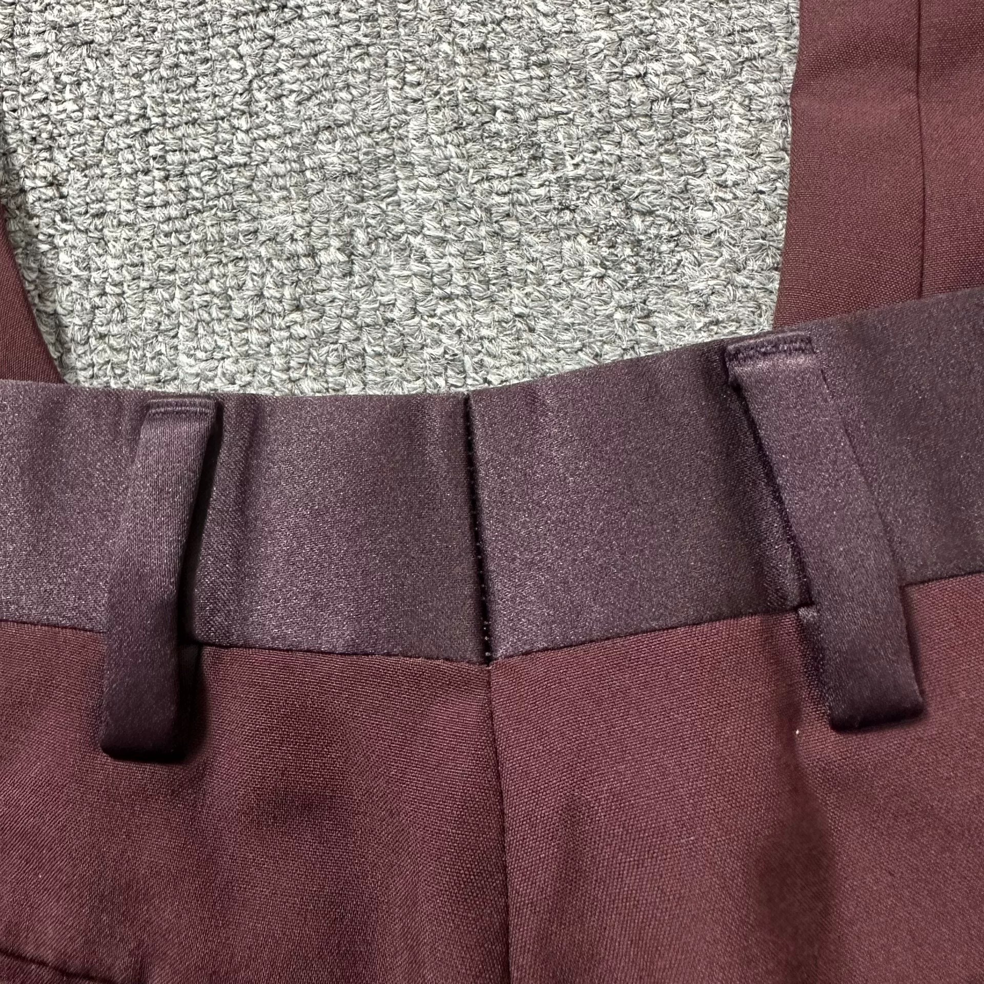Dior Wine Red Satin Waist Straight-Leg Pants — back