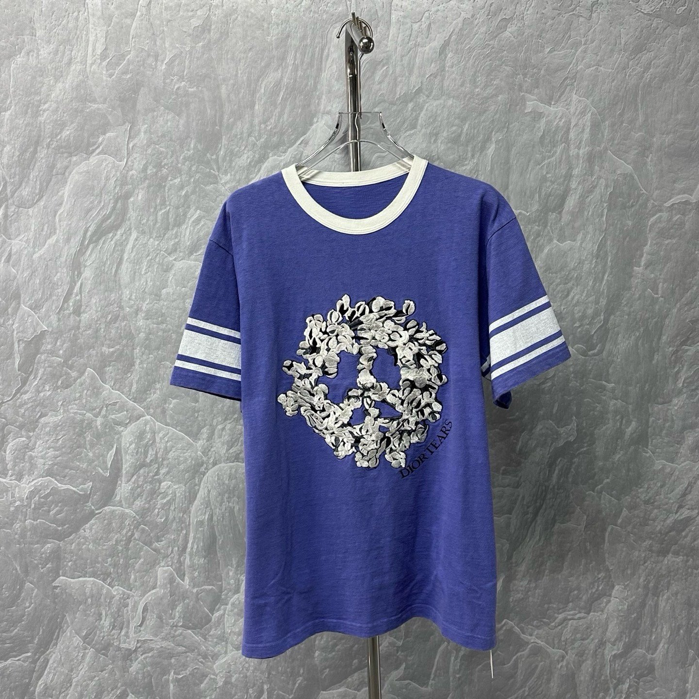 DIOR TEARS Floral Embroidery Short-Sleeve Shirt