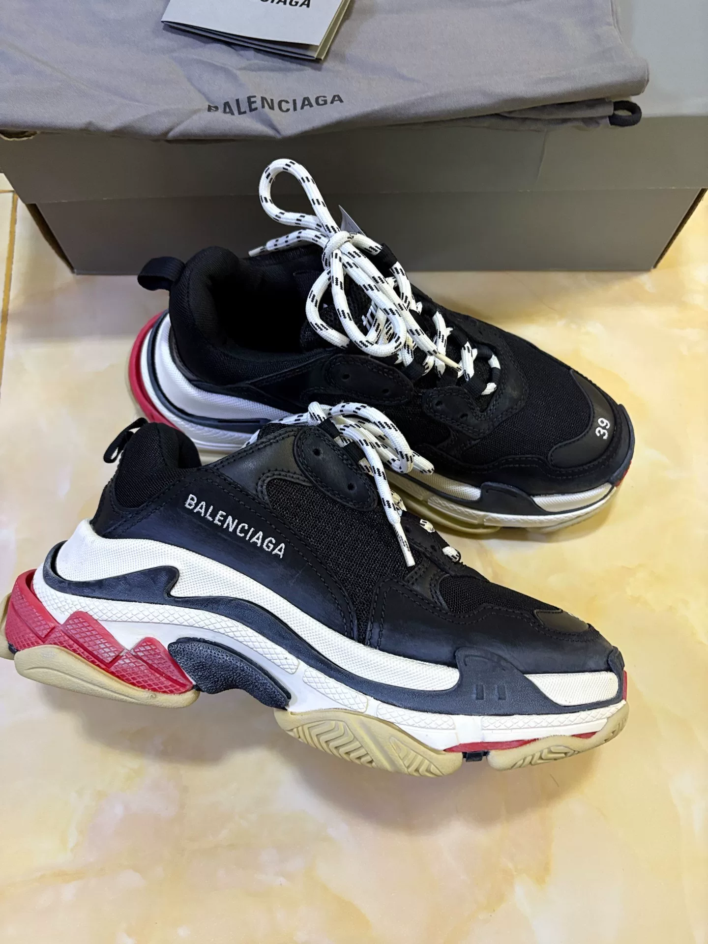 Balenciaga Triple S Original Distressed Black Red
