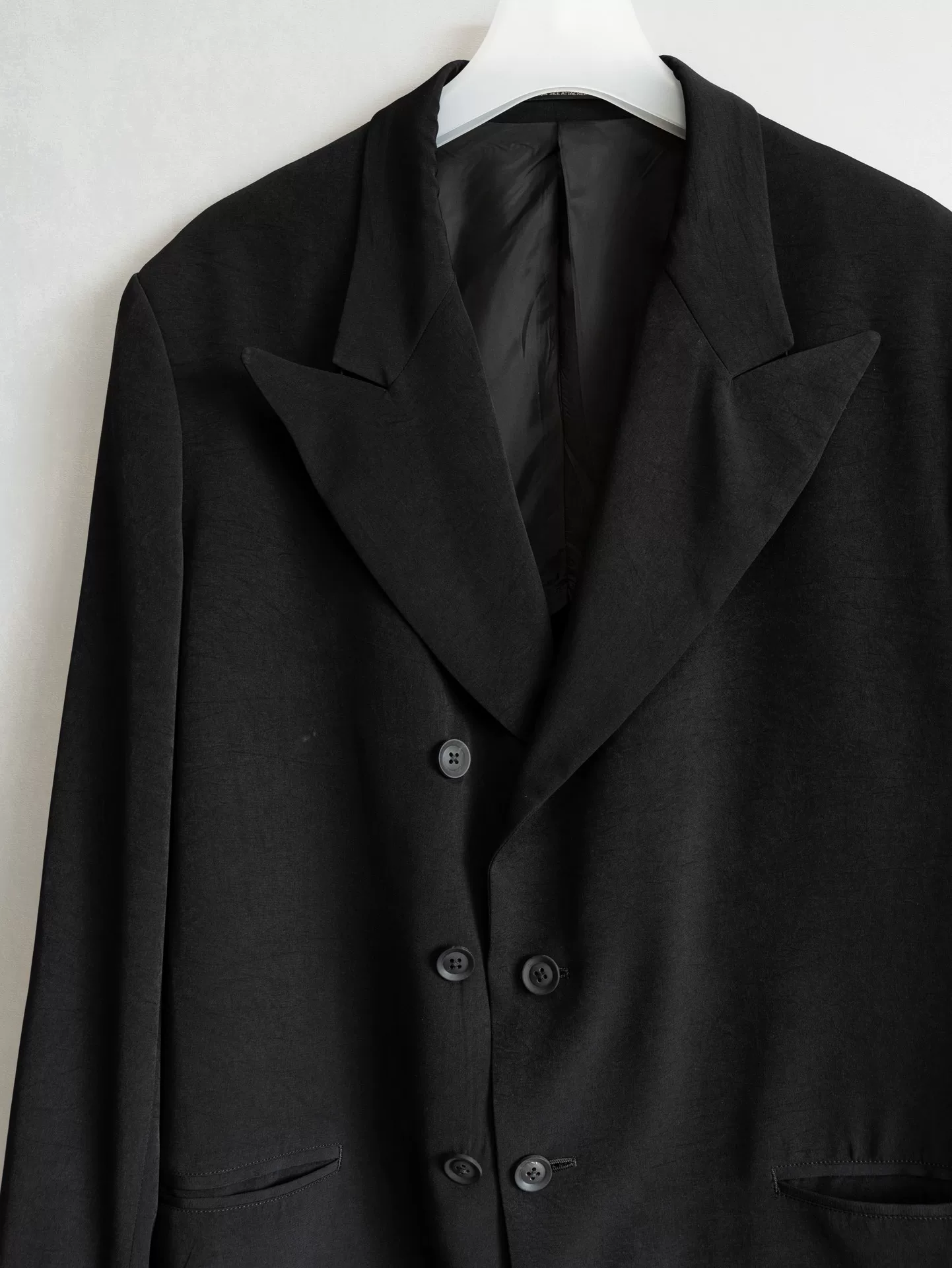 Yohji Yamamoto 25SS Double-Breasted Triacetate Coat — label