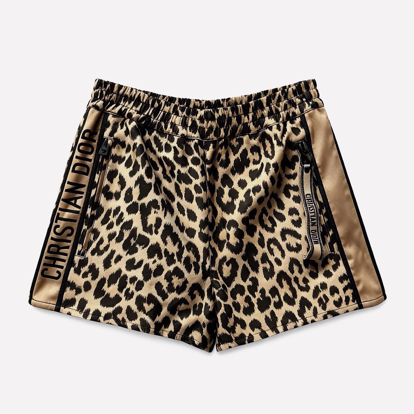 Dior Leopard Print Side Logo Zip Shorts