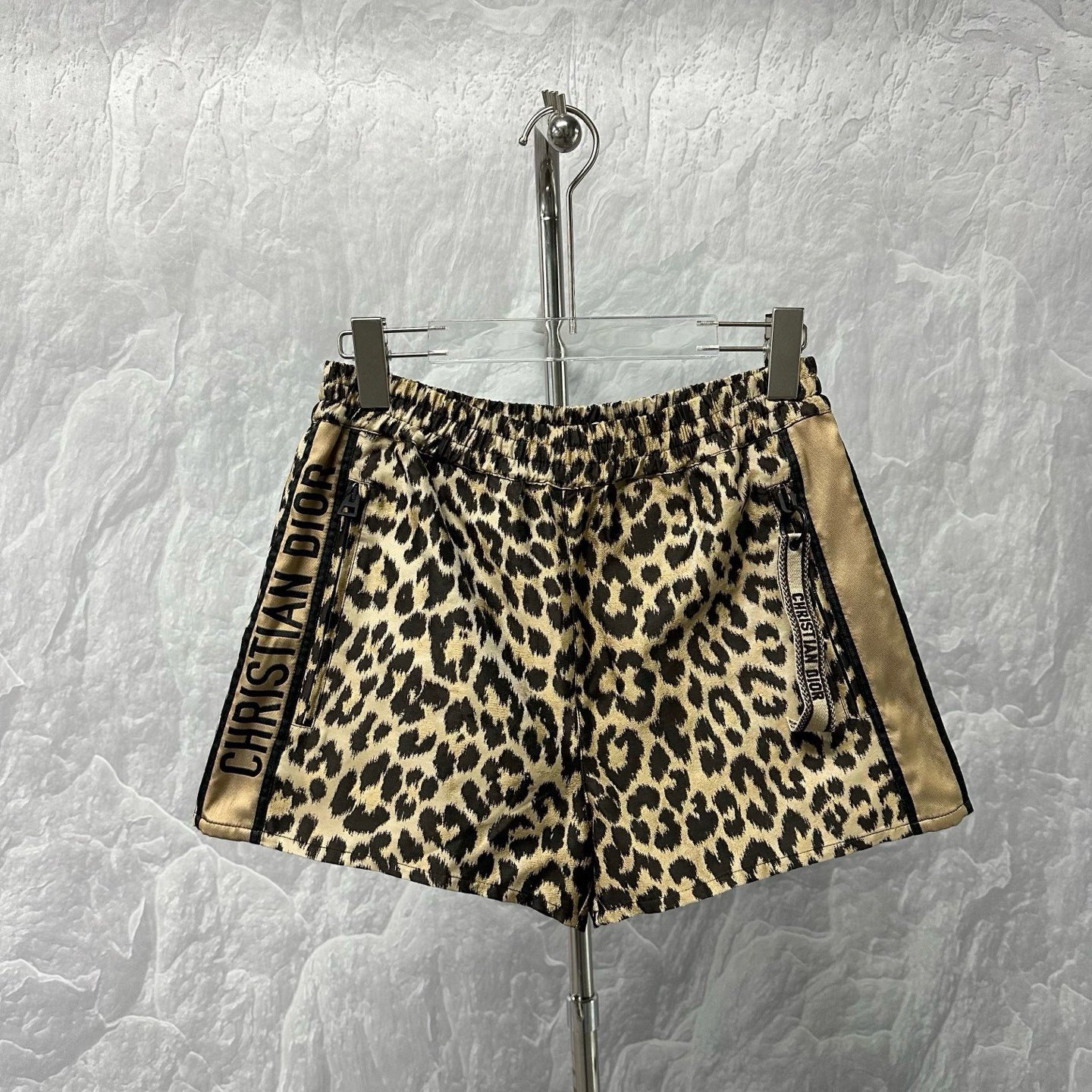 Dior Leopard Print Side Logo Zip Shorts — detail