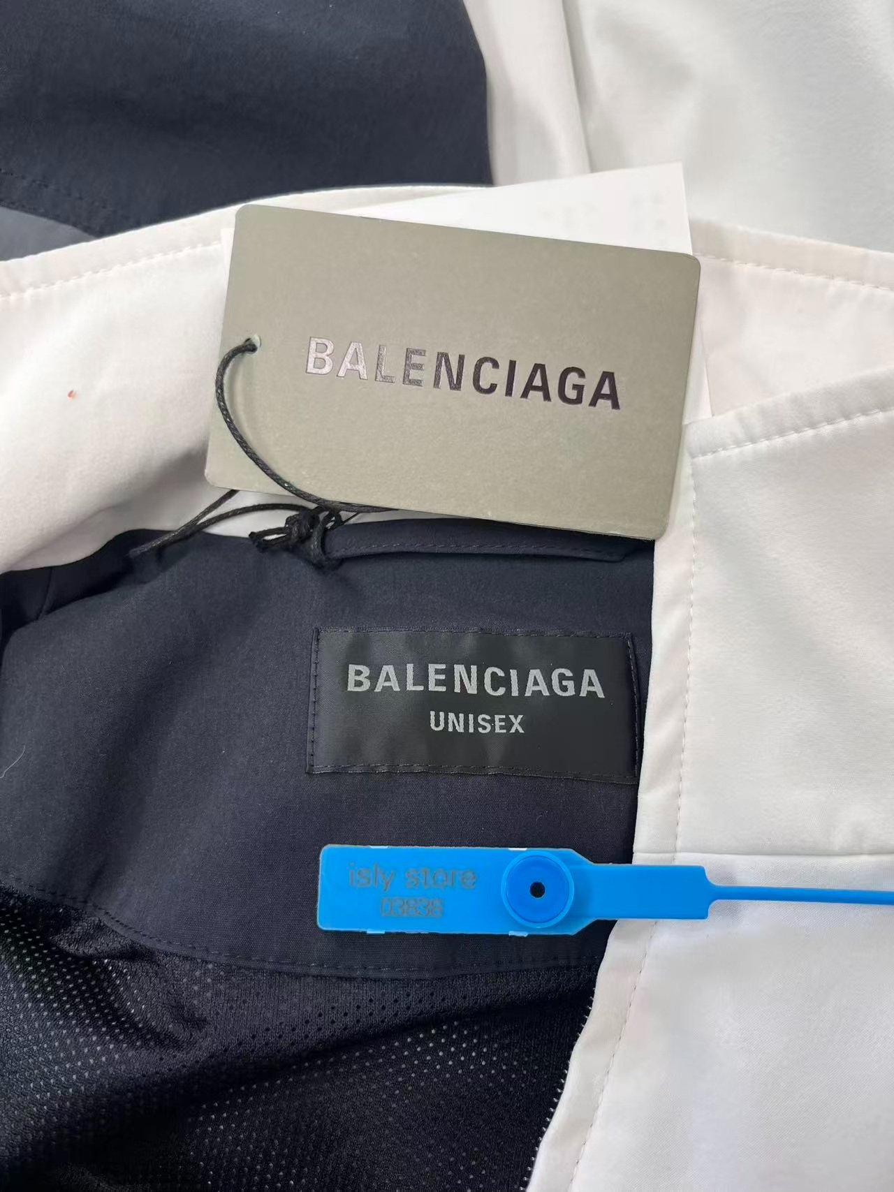 Balenciaga Color-Blocked High-Neck Jacket — label