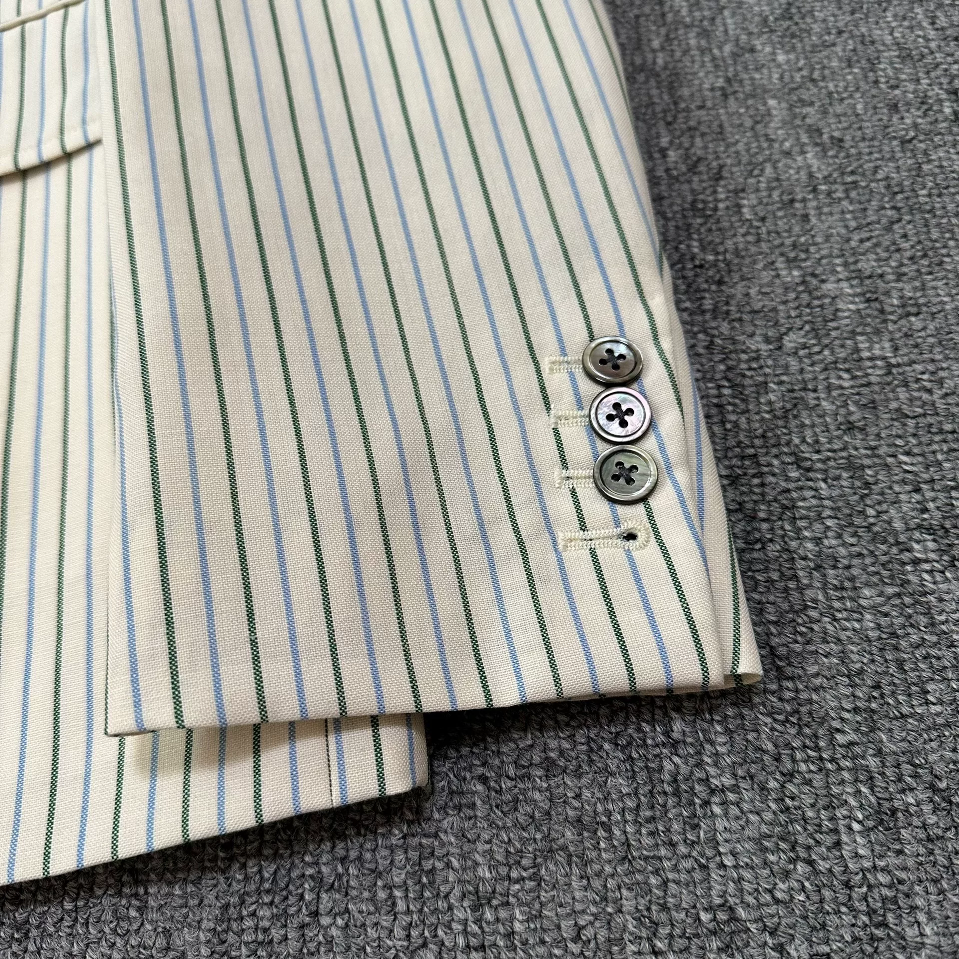 Thom Browne White Vertical Striped Blazer — front