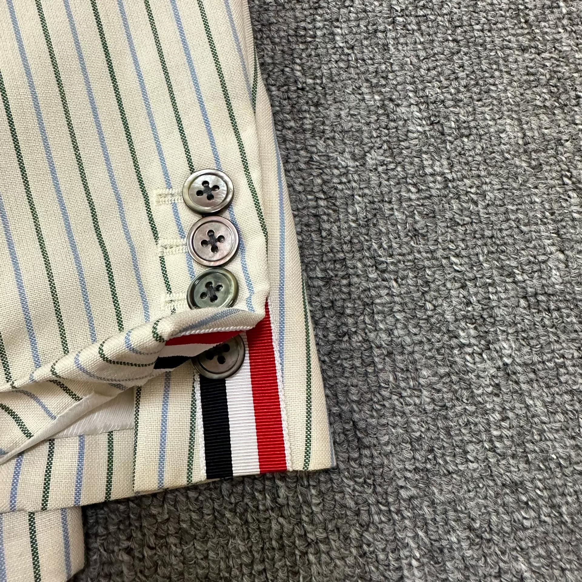 Thom Browne White Vertical Striped Blazer — detail