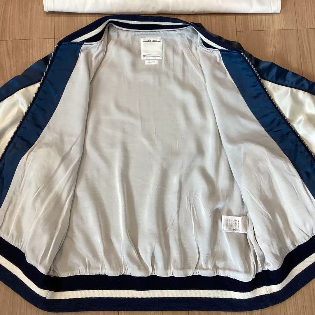 visvim DOUGLAS JKT Blue White Varsity — label