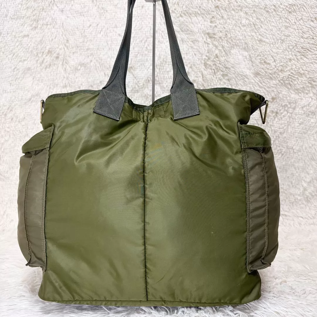 PORTER FORCE Olive Green 2-Way Tote — front
