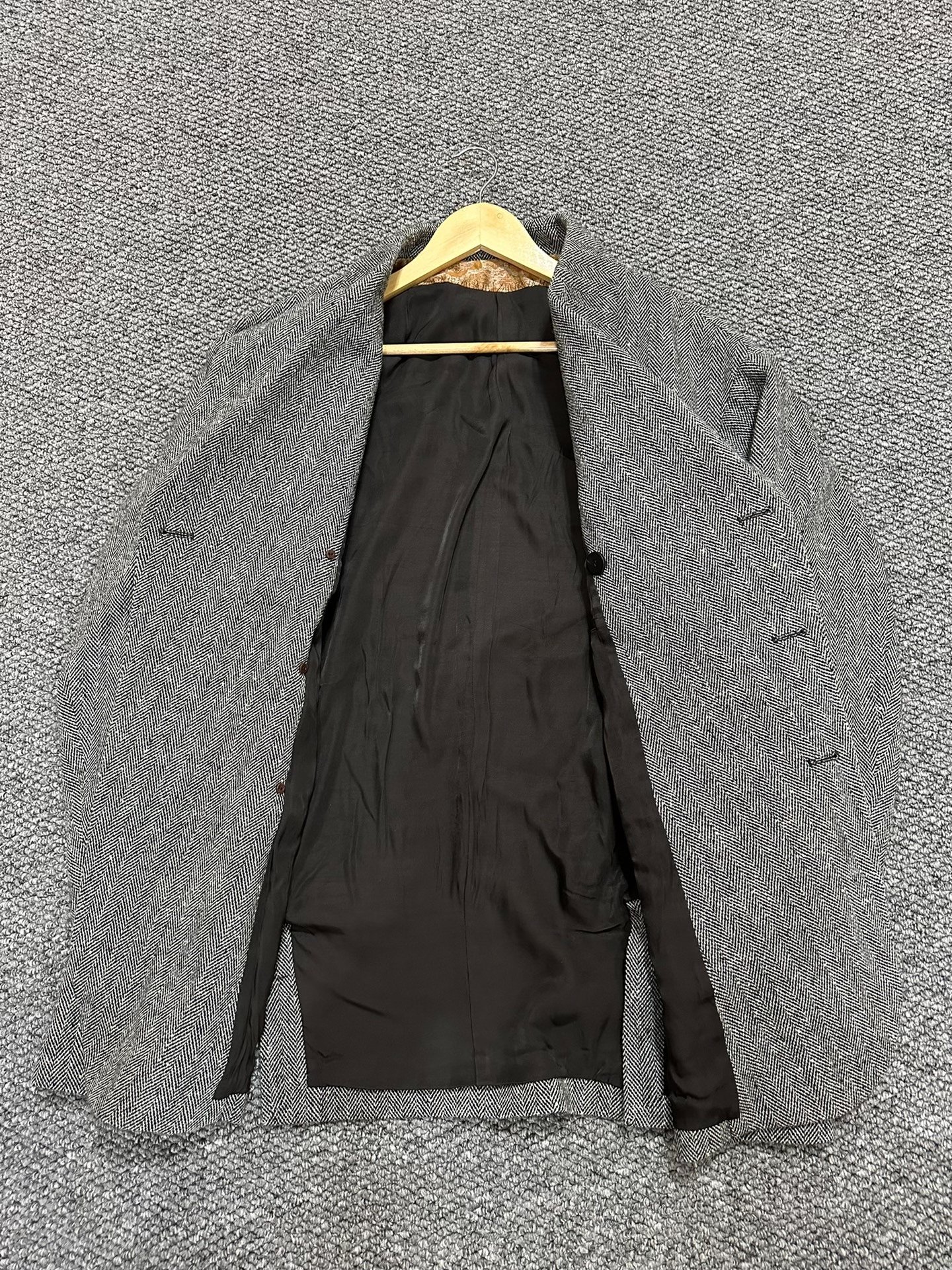 visvim Gray Herringbone Double-Breasted Blazer — detail
