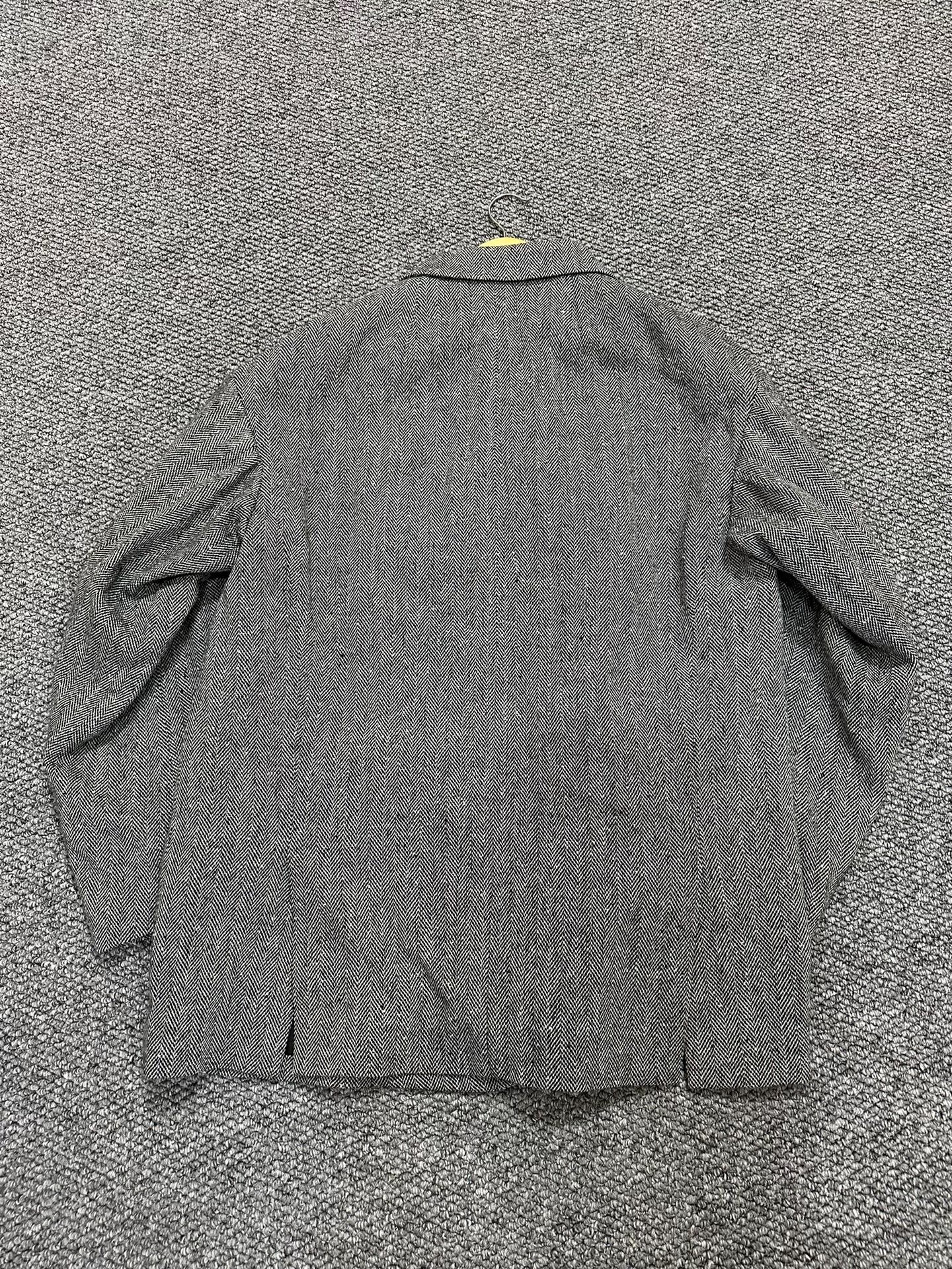visvim Gray Herringbone Double-Breasted Blazer — label
