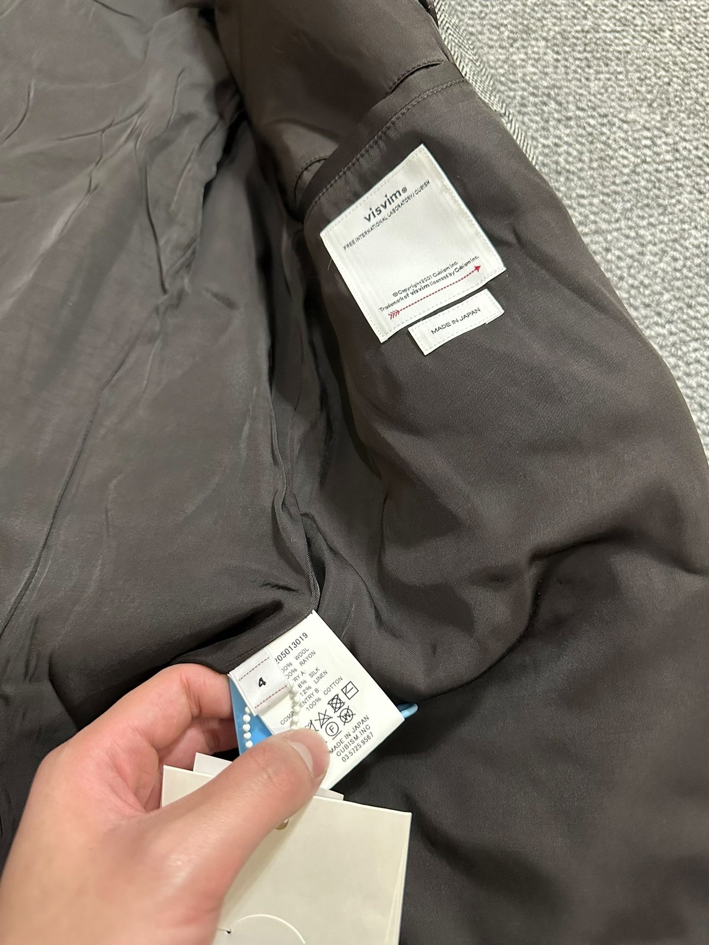 visvim Gray Herringbone Double-Breasted Blazer — back
