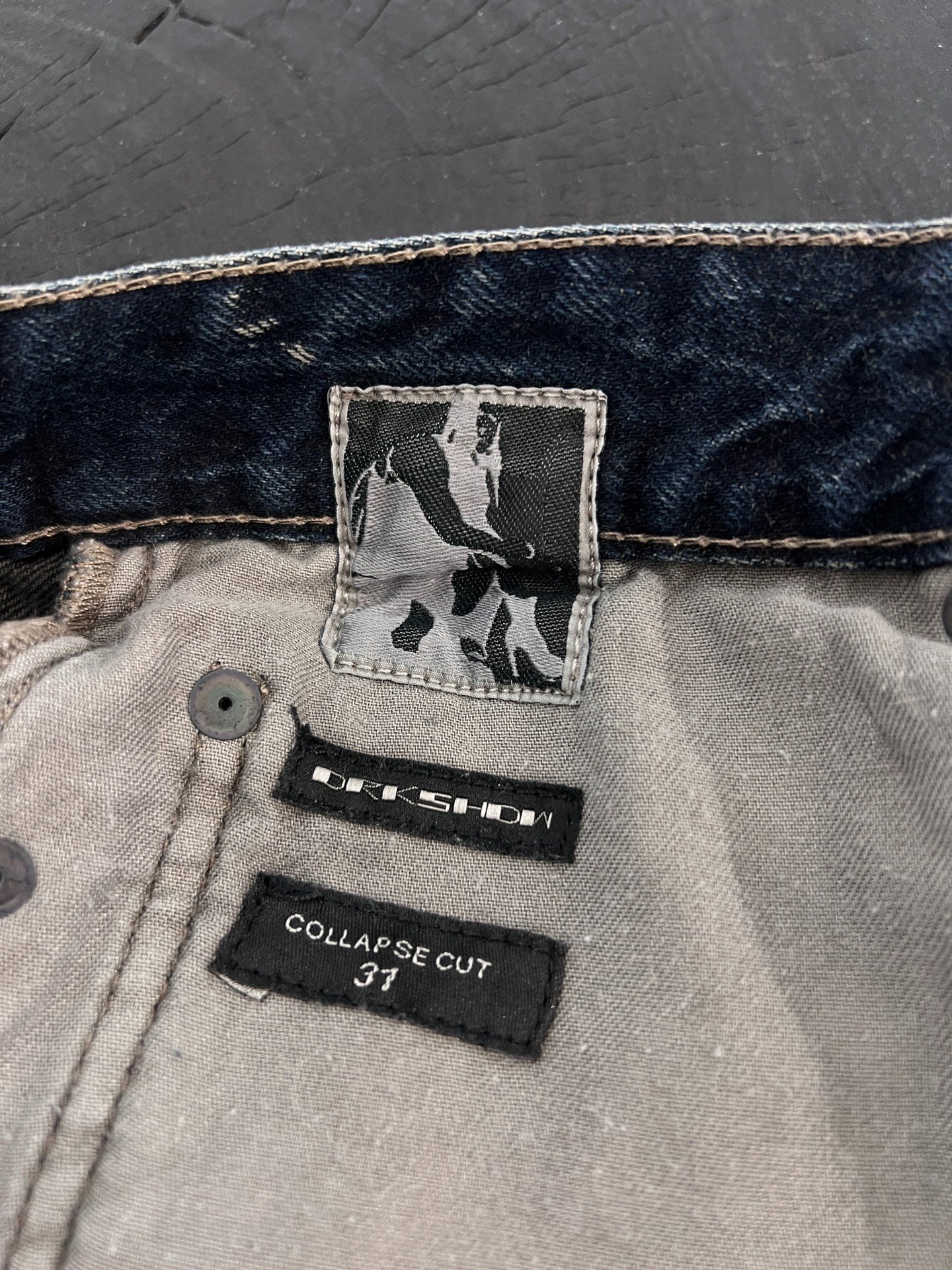 Rick Owens DRKSHDW Washed Denim Cropped Pants — label