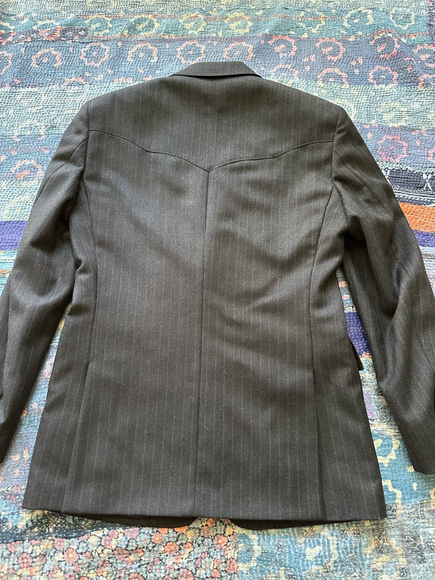 RRL Dark Gray Striped Peak Lapel Suit — front