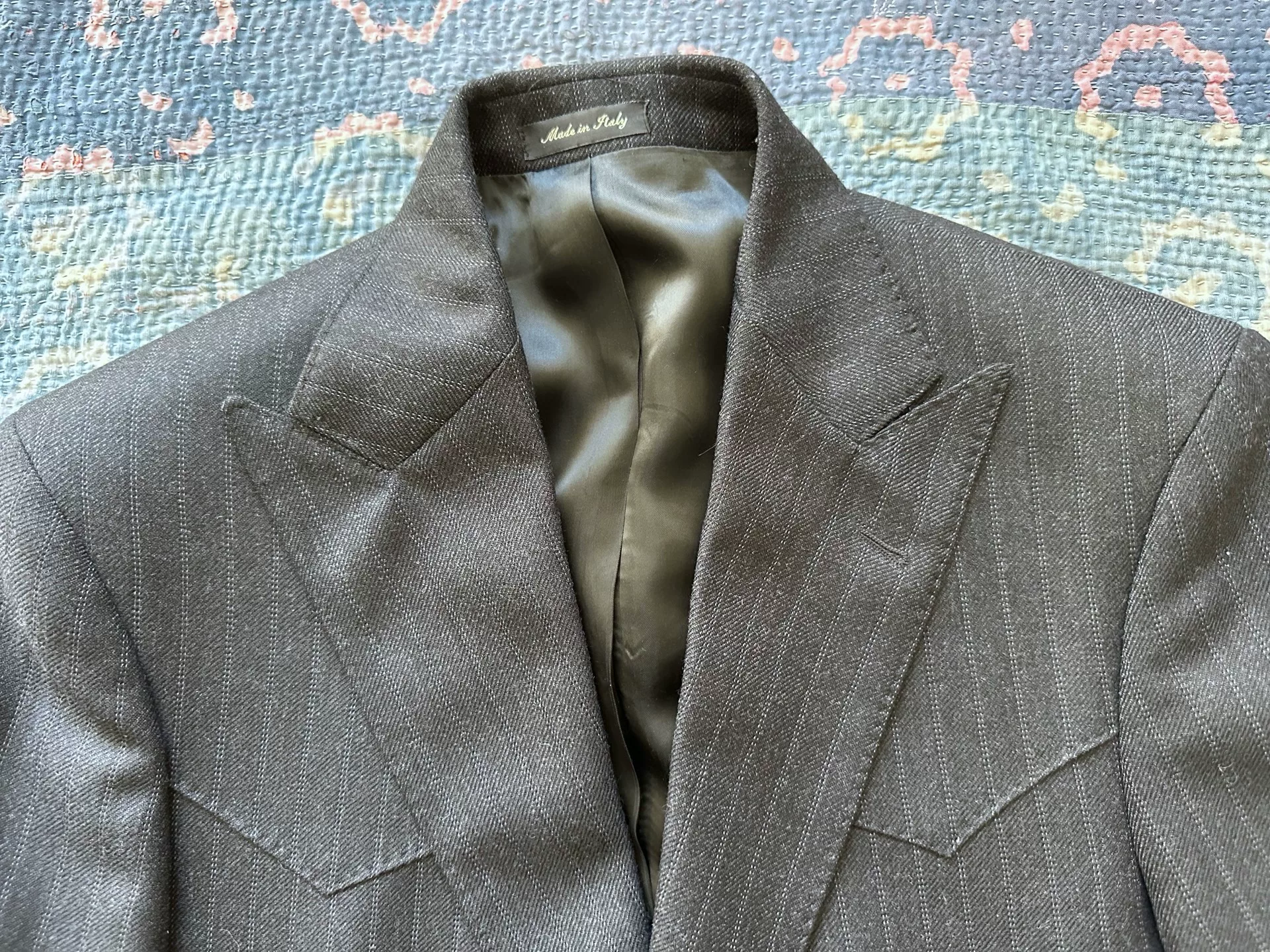 RRL Dark Gray Striped Peak Lapel Suit — detail