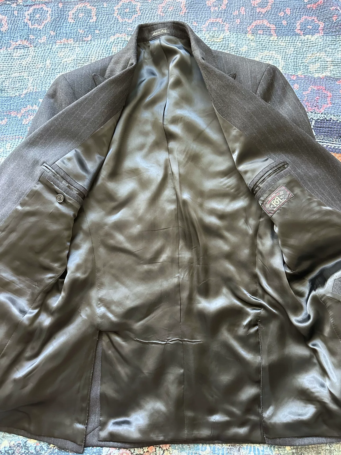 RRL Dark Gray Striped Peak Lapel Suit — label