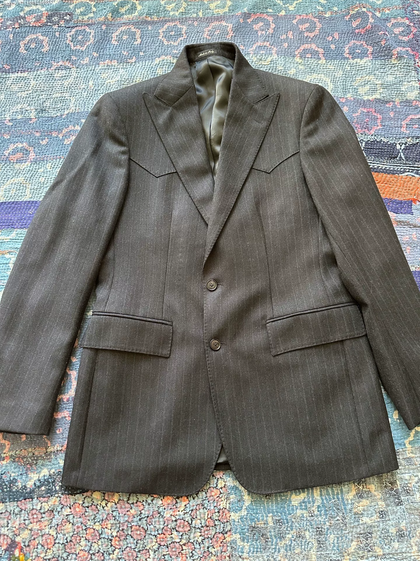 RRL Dark Gray Striped Peak Lapel Suit