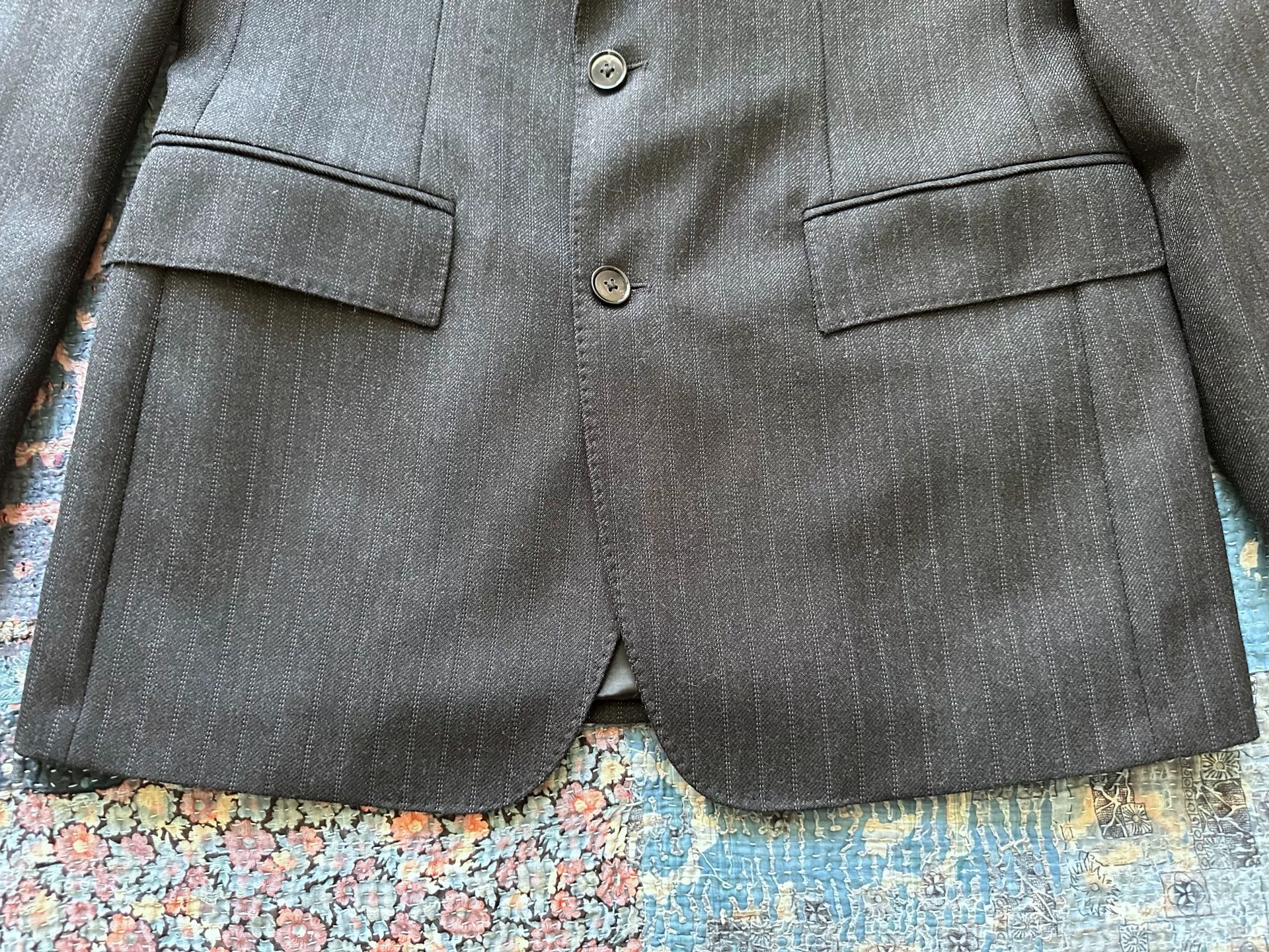 RRL Dark Gray Striped Peak Lapel Suit — back