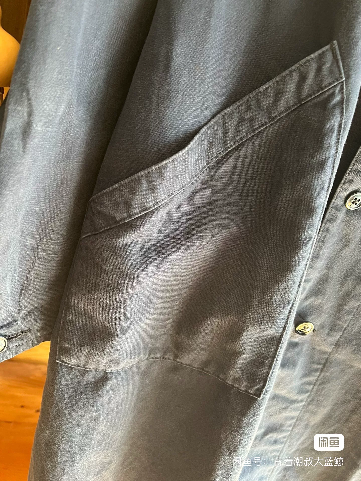 Neighborhood Indigo Linen Workwear Trench Coat — detail