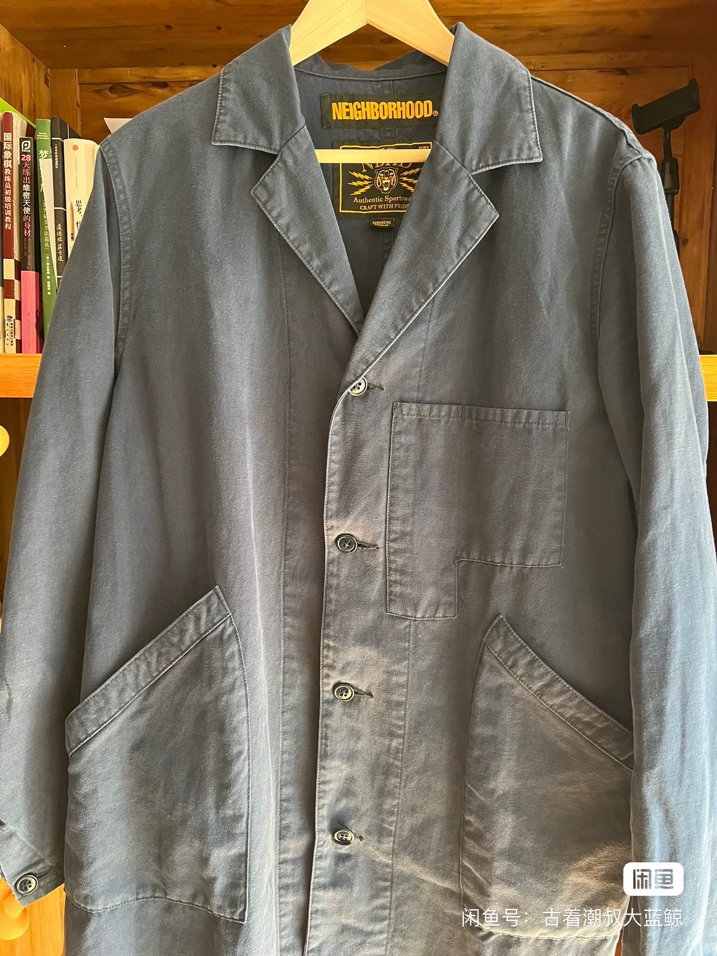 Neighborhood Indigo Linen Workwear Trench Coat — back